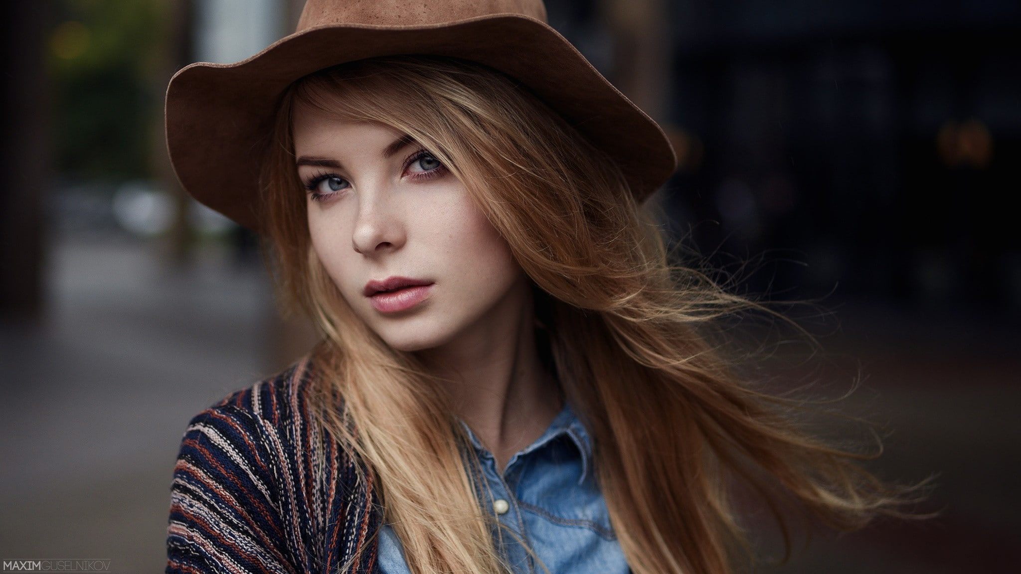 women, blue eyes, 1080P, Irina Popova, Maxim Guselnikov, blonde, face, HD Wallpaper