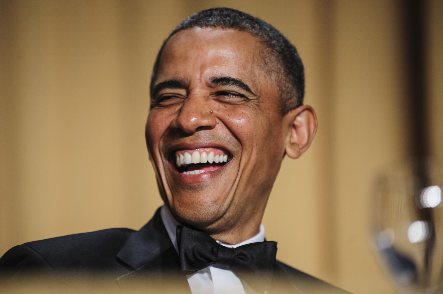 close-up, mouth open, bow-tie, teeth, 720P, smiling, cheerful, hairstyle, emotion, headshot, portrait, real people, tuxedo, adult, men, toothy smile, Barack Obama, HD Wallpaper