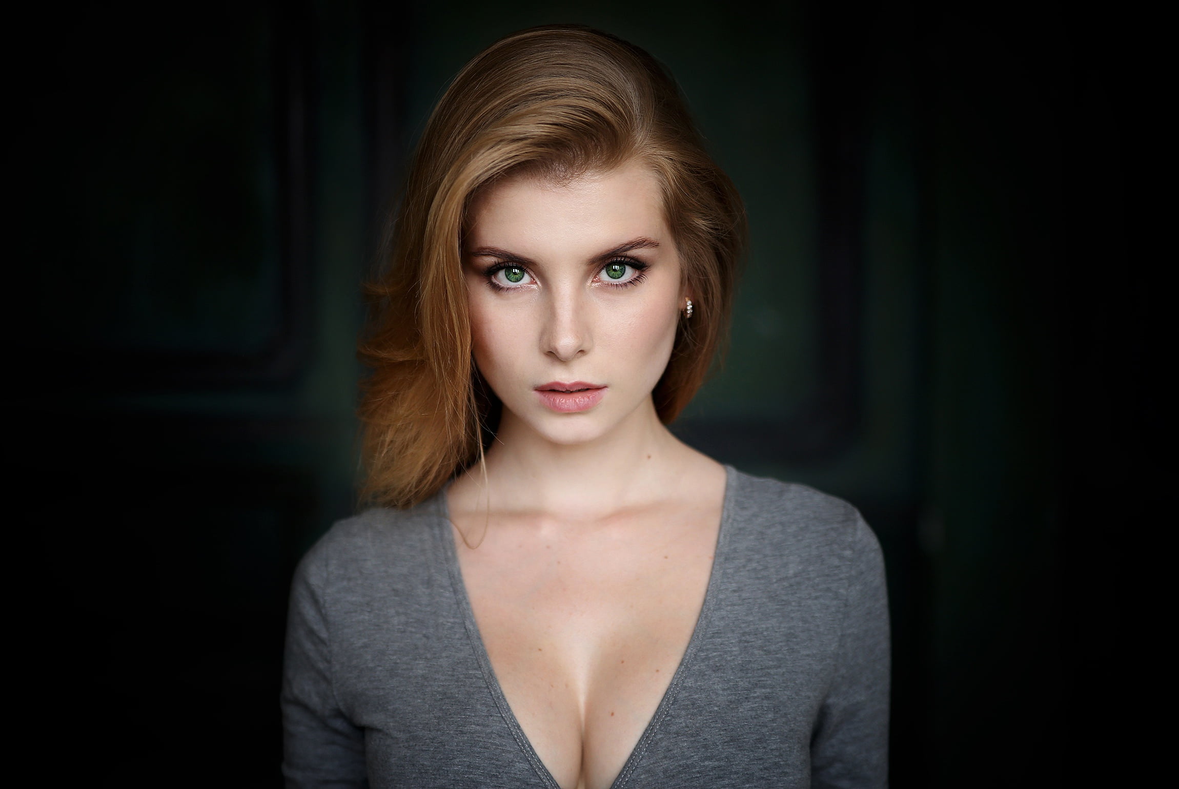 1080P, young, sweetheart, baby, green eyes, Irina Popova, dress, clothing, chic, portrait, makeup, Vladimir Miloserdov, look, wonderful, closeup, perfect, HD Wallpaper