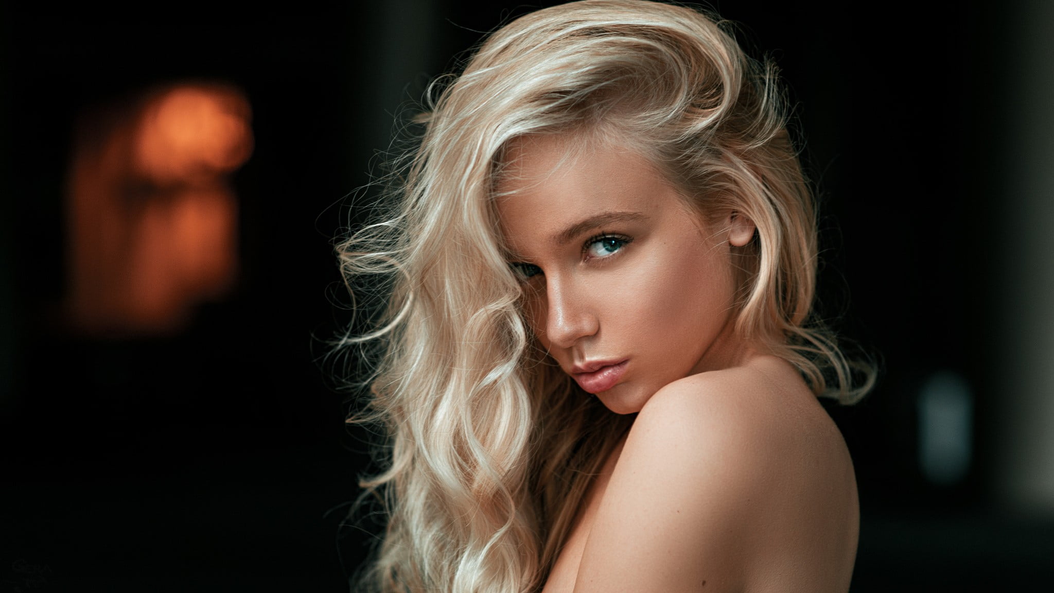 beauty, hair, women, blue eyes, headshot, human face, close-up, Maria Popova, human hair, bare shoulders, looking at camera, depth of field, s, adult, beautiful woman, HD Wallpaper