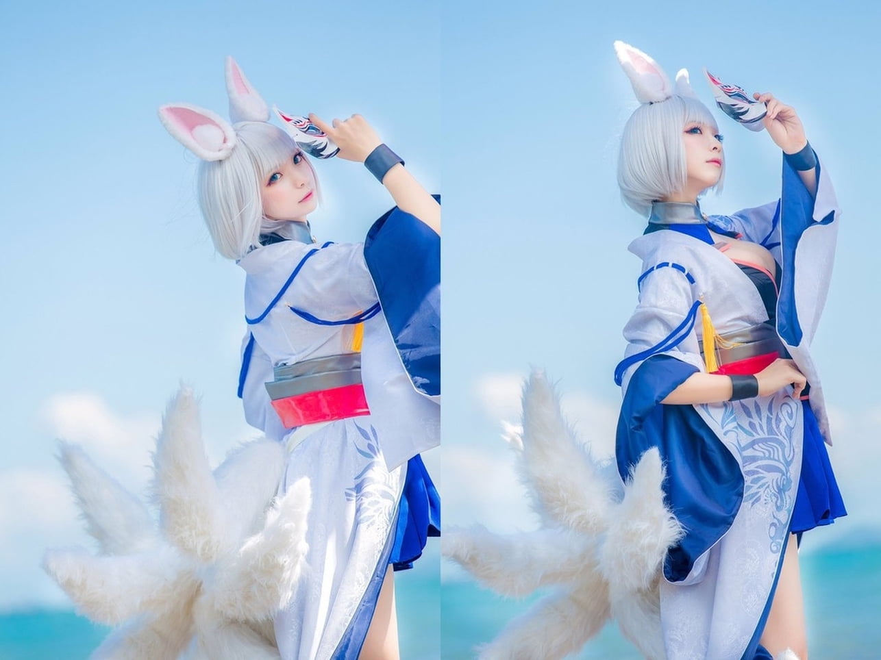 Kaga (Bilan Hangxian), day, blue, nature, women, outdoors, asian cosplayer, fantasy, Bilan Hangxian, 720P, males, child, three quarter length, people, HD Wallpaper