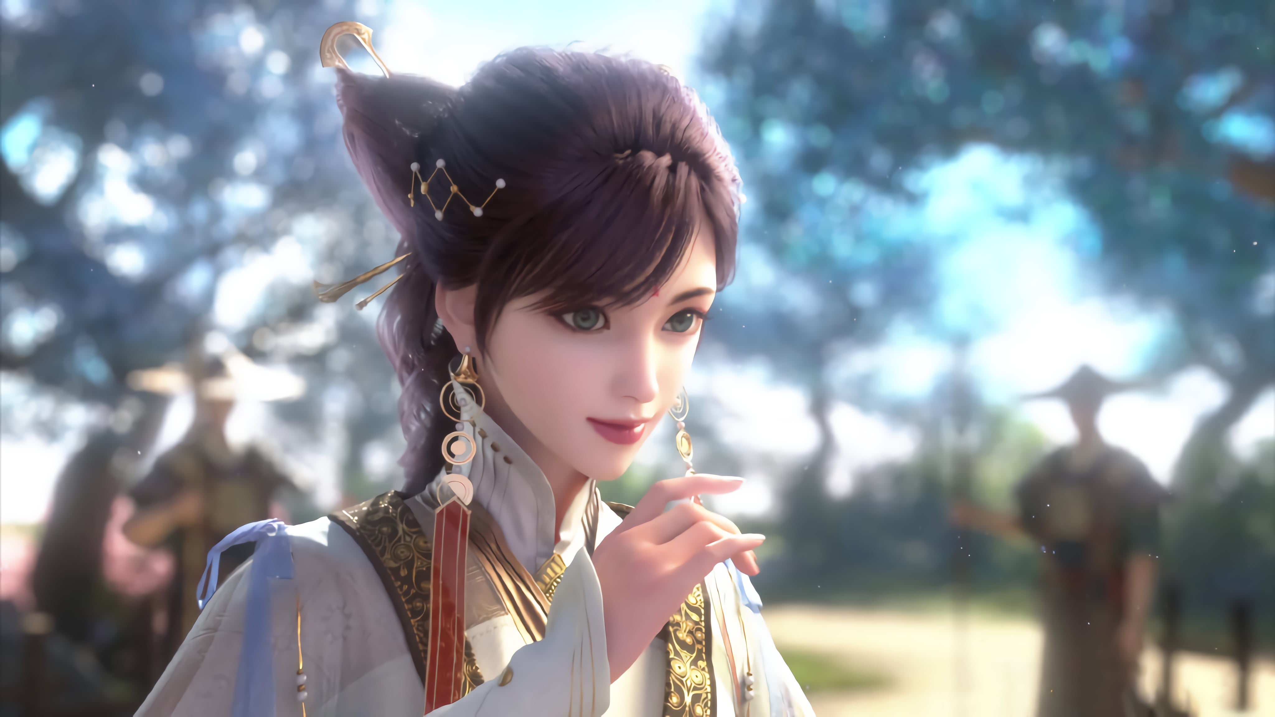 hair blowing in the wind, lipstick, video game girls, GoddessNudes, anime girls, dark hair, fantasy girl, 4K, God Hand, ArtStation, women, girls with bows, HD Wallpaper