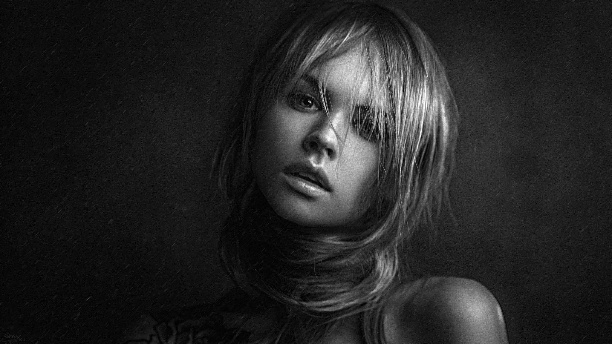 portrait, open mouth, tattoo, face, hairstyle, Georgy Chernyadyev, women, young adult, bangs, contemplation, headshot, beautiful woman, hair, looking at camera, HD Wallpaper
