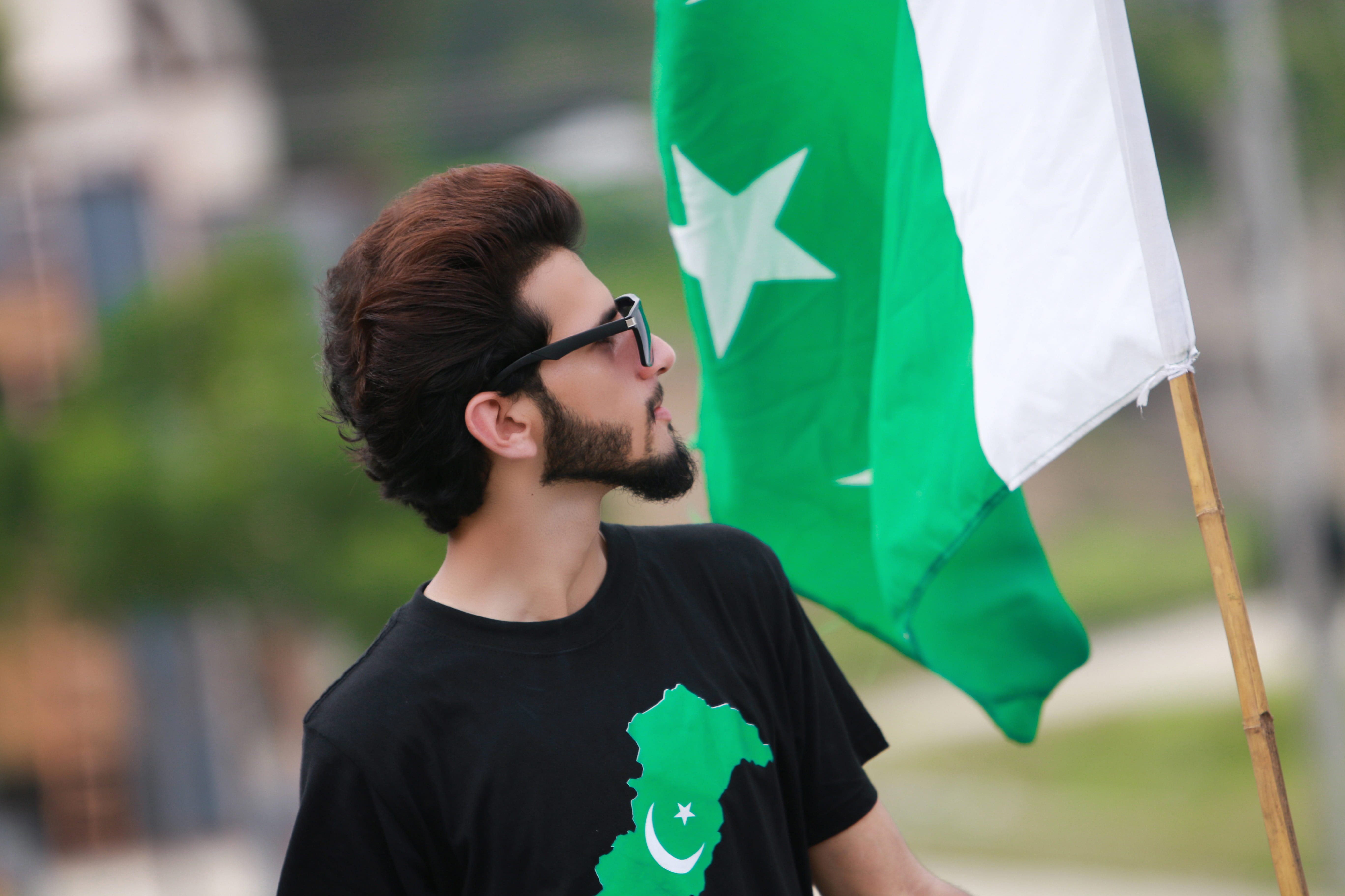 happy independence day, beard, boy, leisure activity, sunglasses, style, day, holding, male model, outdoors, patriotic, casual clothing, standing, 14 augest 1947, HD Wallpaper