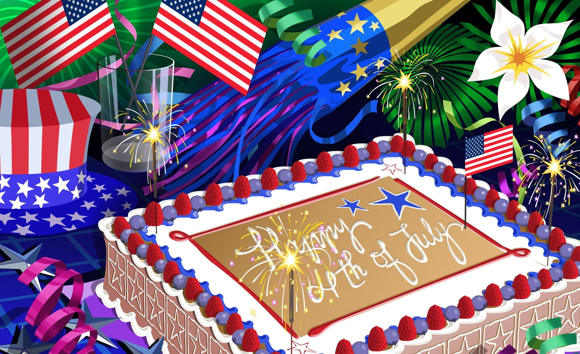 happy fourth of july!, patriotism, cake, western script, Celebrations, nature, brown, Independence Day, white, text, glowing, star shape, lighting equipment, HD Wallpaper