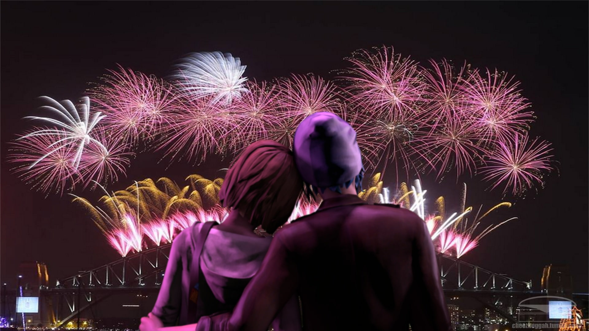 new, celebration, 1080P, eve, beloved, fireworks, years, romantic, loving, couple, night, HD Wallpaper