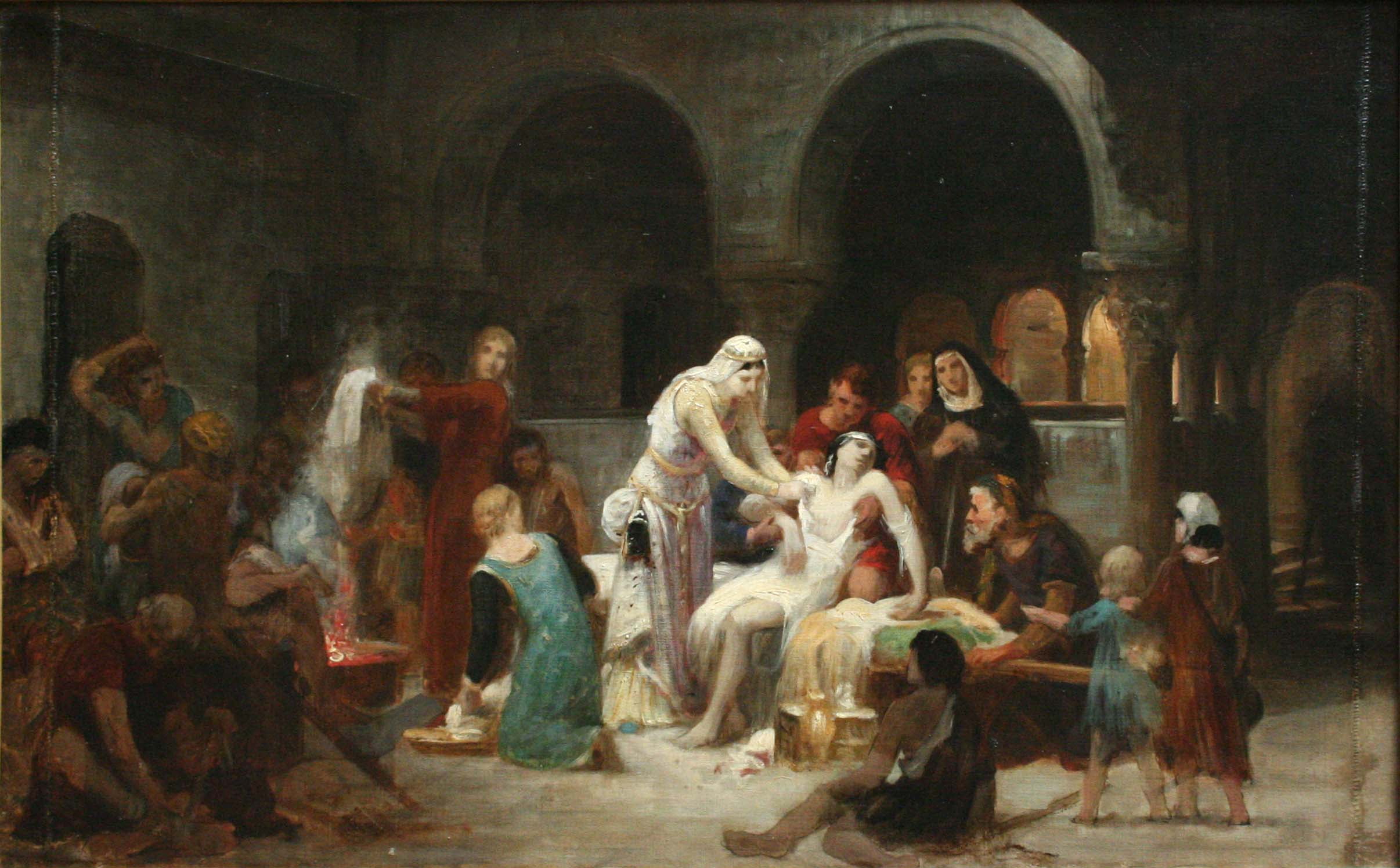 crowd, spirituality, adult, real people, people, human representation, indoors, 1080P, architecture, representation, Pierre Auguste Cot, men, classic art, HD Wallpaper