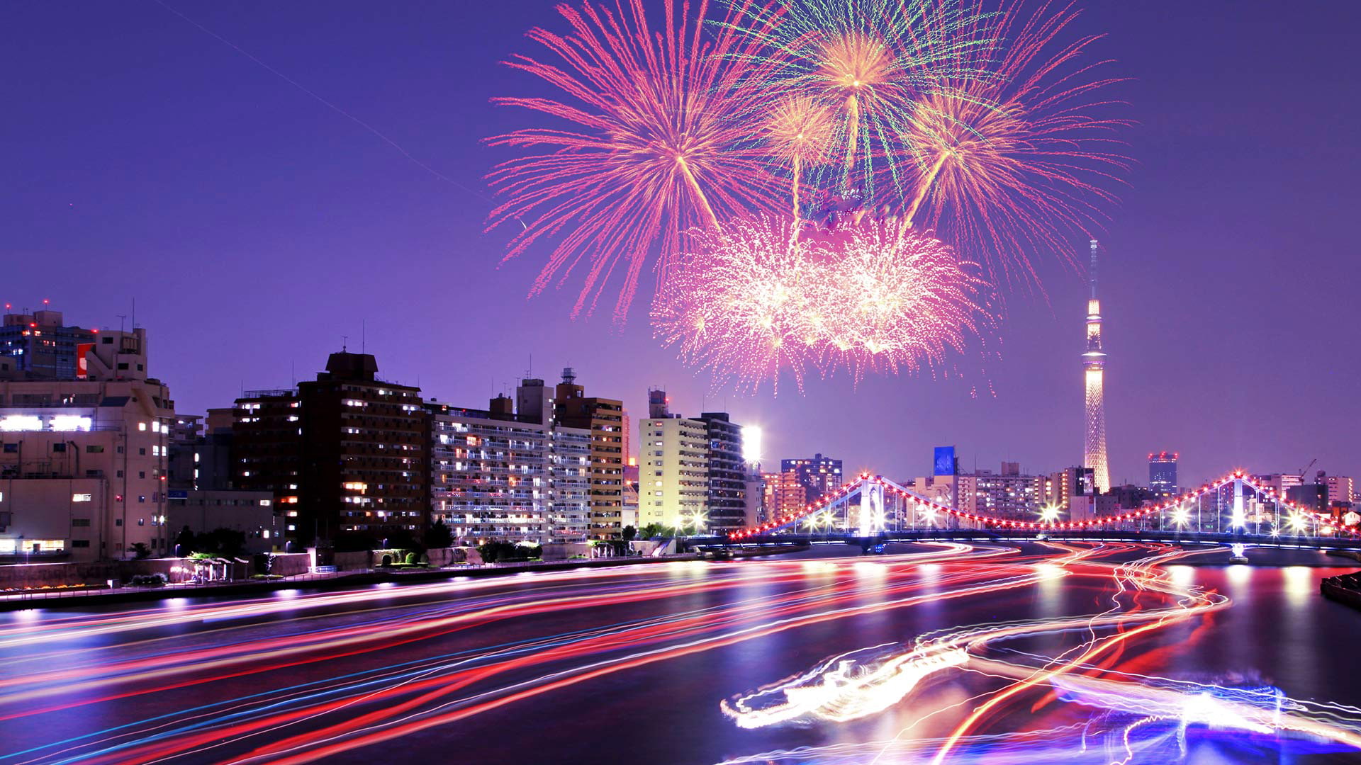 fireworks, Tokyo, salute, the city, Sumida River, 1080P, HD Wallpaper