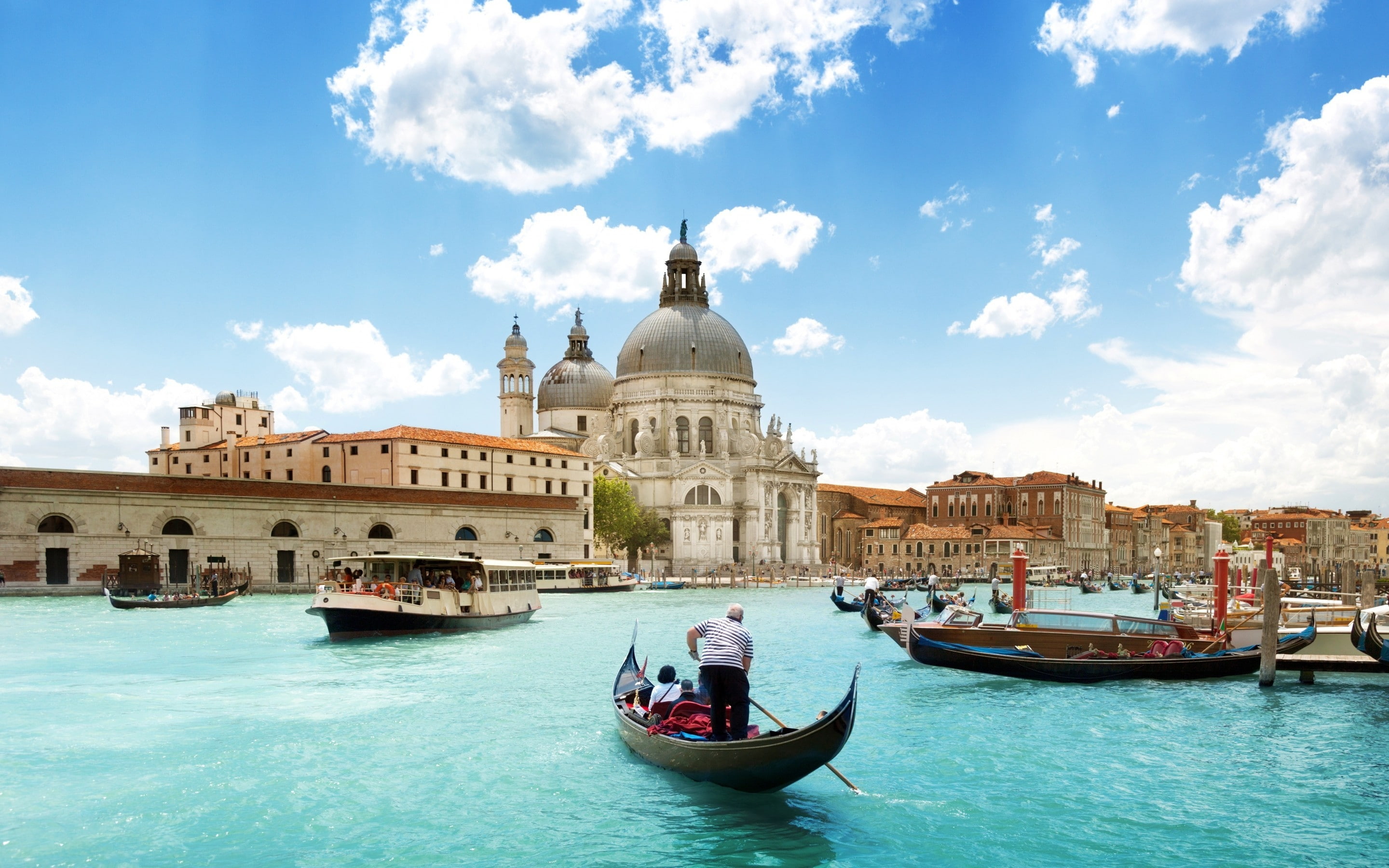 2K, landscape, venice, blue sky, maria, della, cathedral, salute, santa, gondola, HD Wallpaper