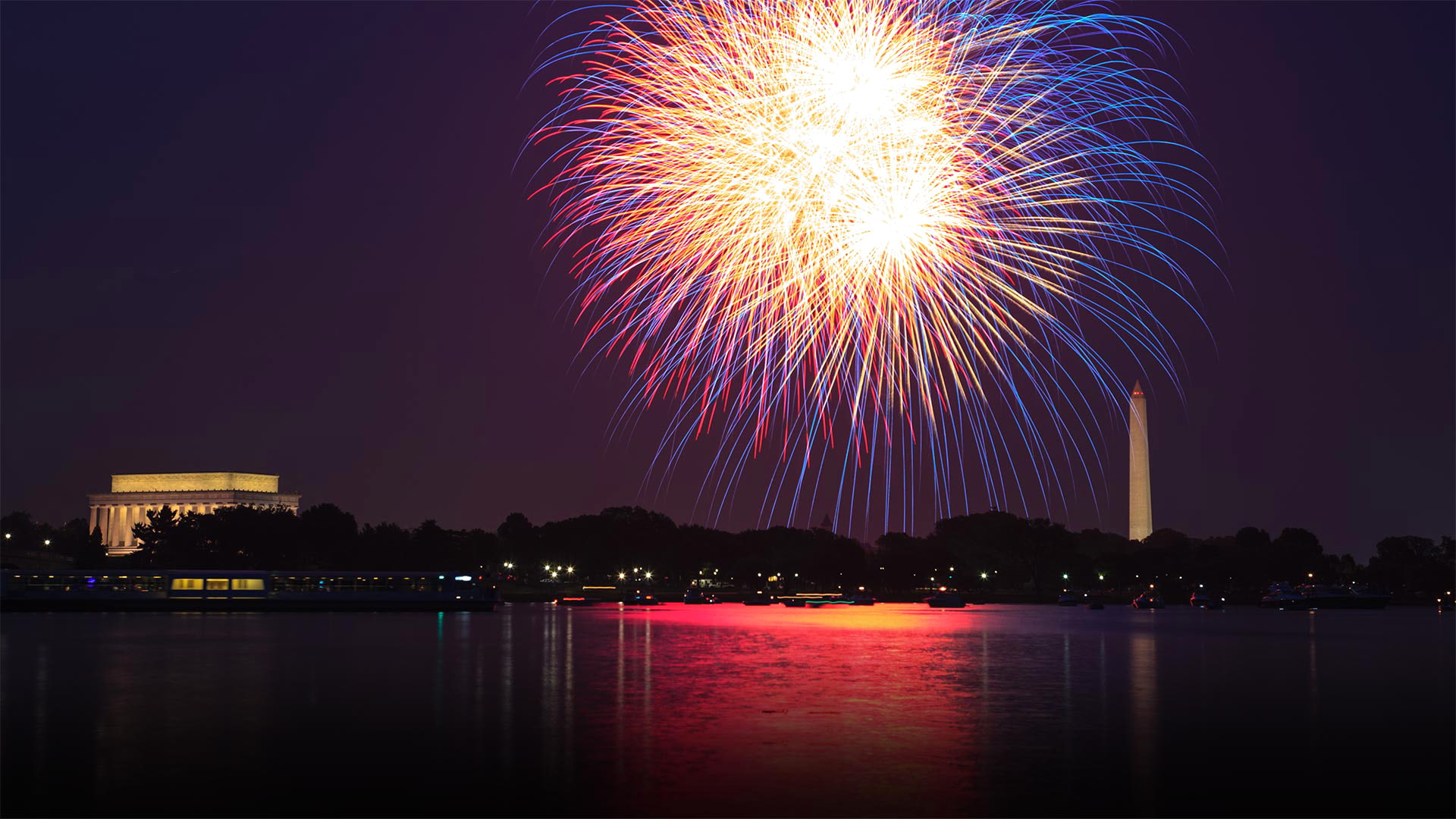 salute, 1080P, Potomac, fireworks, USA, DC, river, Washington, HD Wallpaper