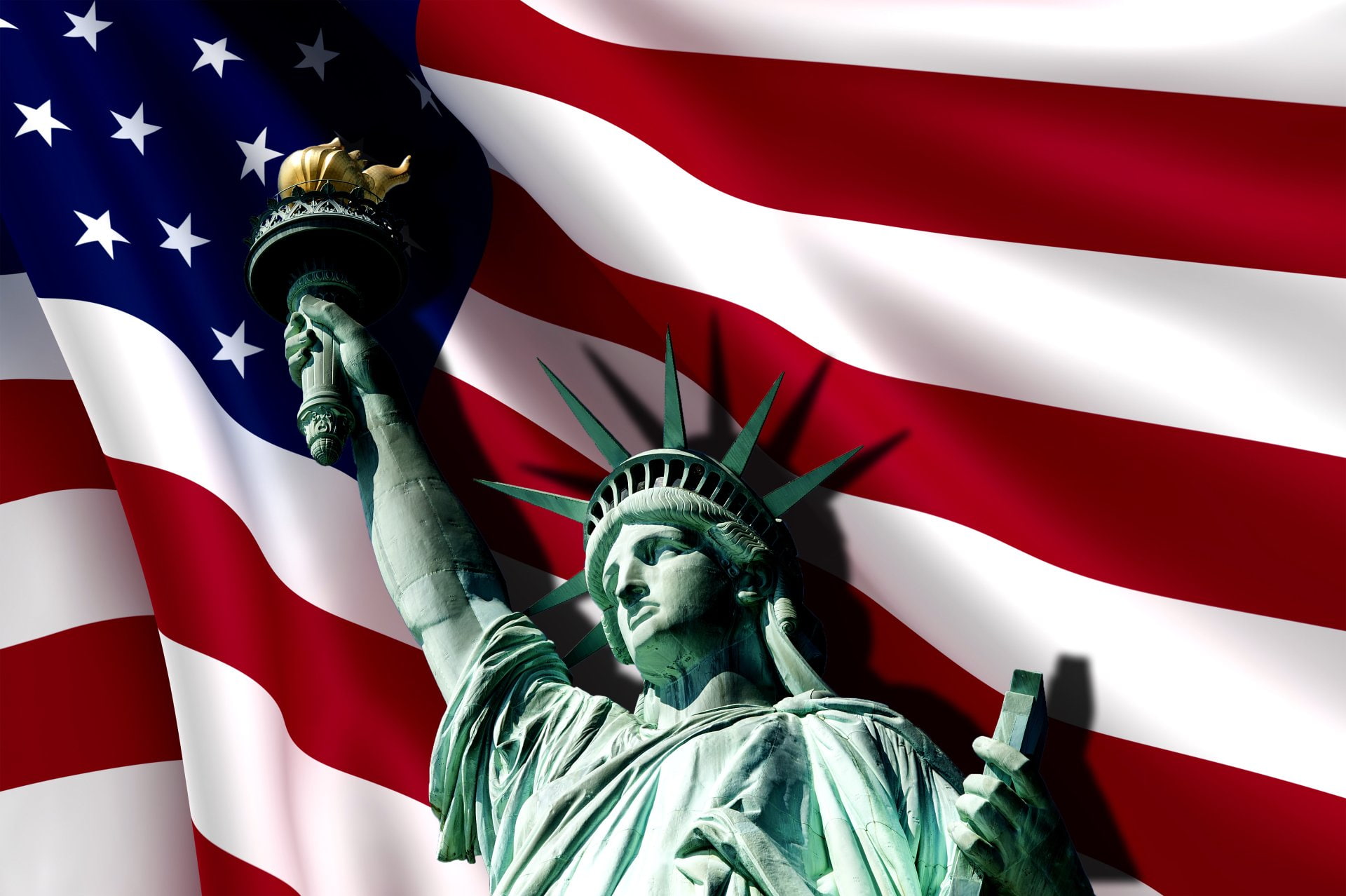 1080P, Flag, American Flag, Statue of Liberty, Holiday, 4th Of July, HD Wallpaper