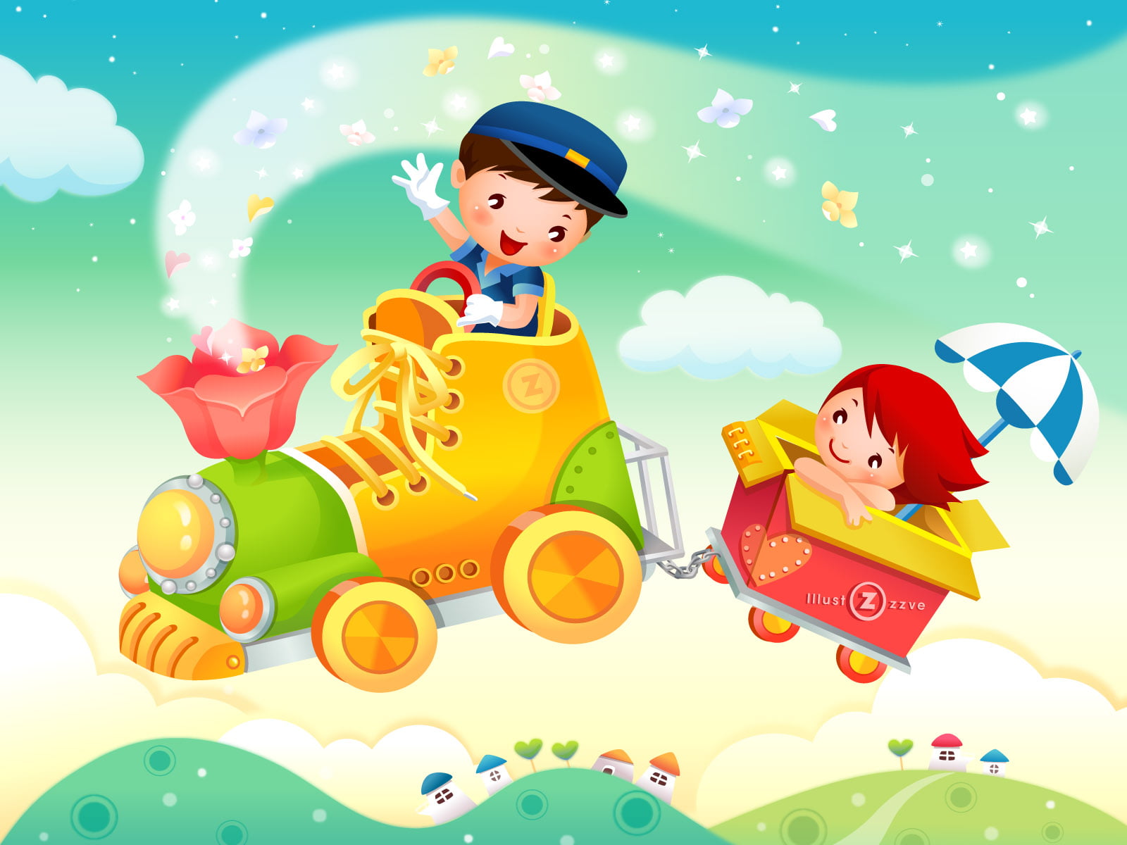 boy, digital composite, people, childhood, arts culture and entertainment, 720P, nature, men, illustration, girl, human representation, cartoon, fun, toy, HD Wallpaper