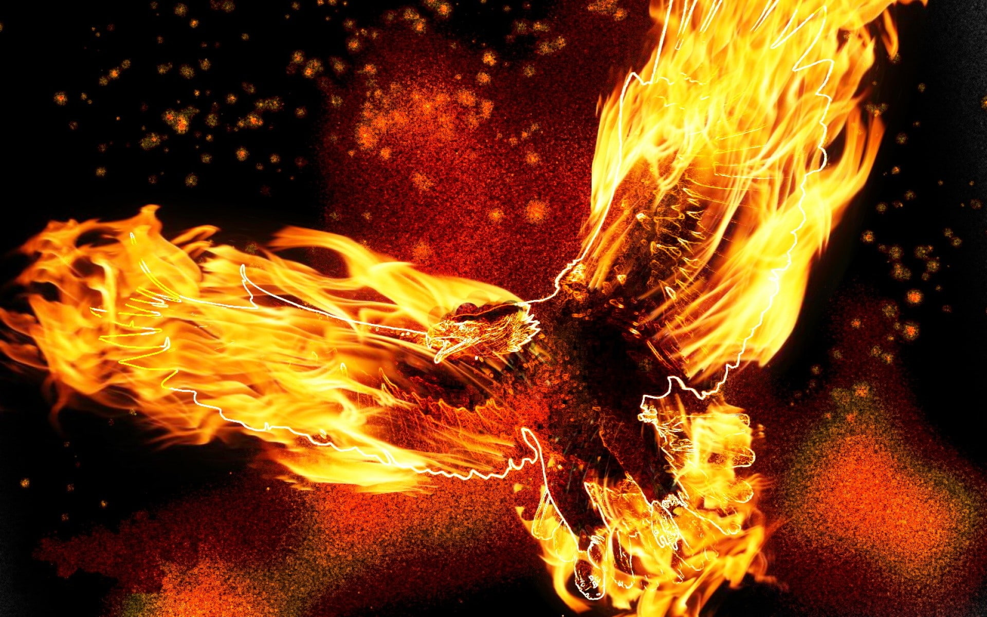 1080P, birds, digital art, fire, eagle, animals, HD Wallpaper