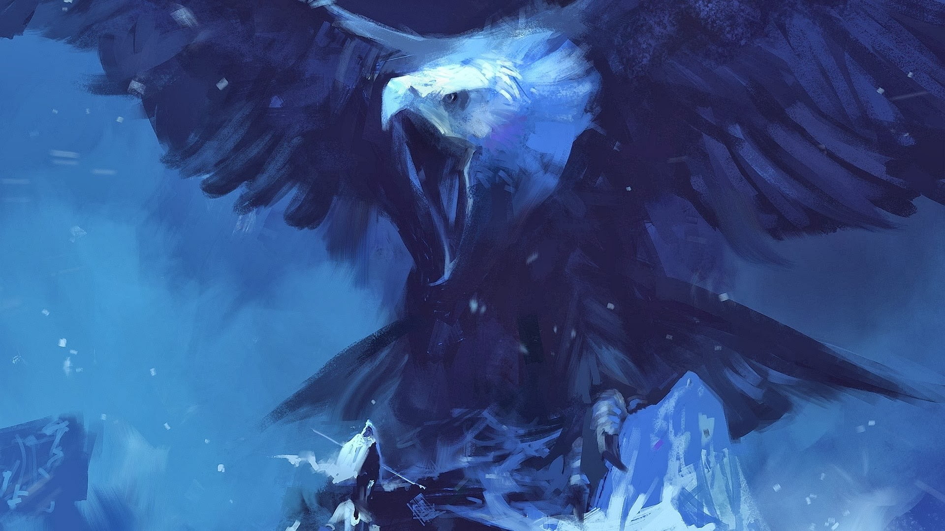 animal, fantasy art, motion, water, close-up, marine, outdoors, smoke - physical structure, blue, eagle, undersea, birds, sea, underwater, animals in the wild, HD Wallpaper
