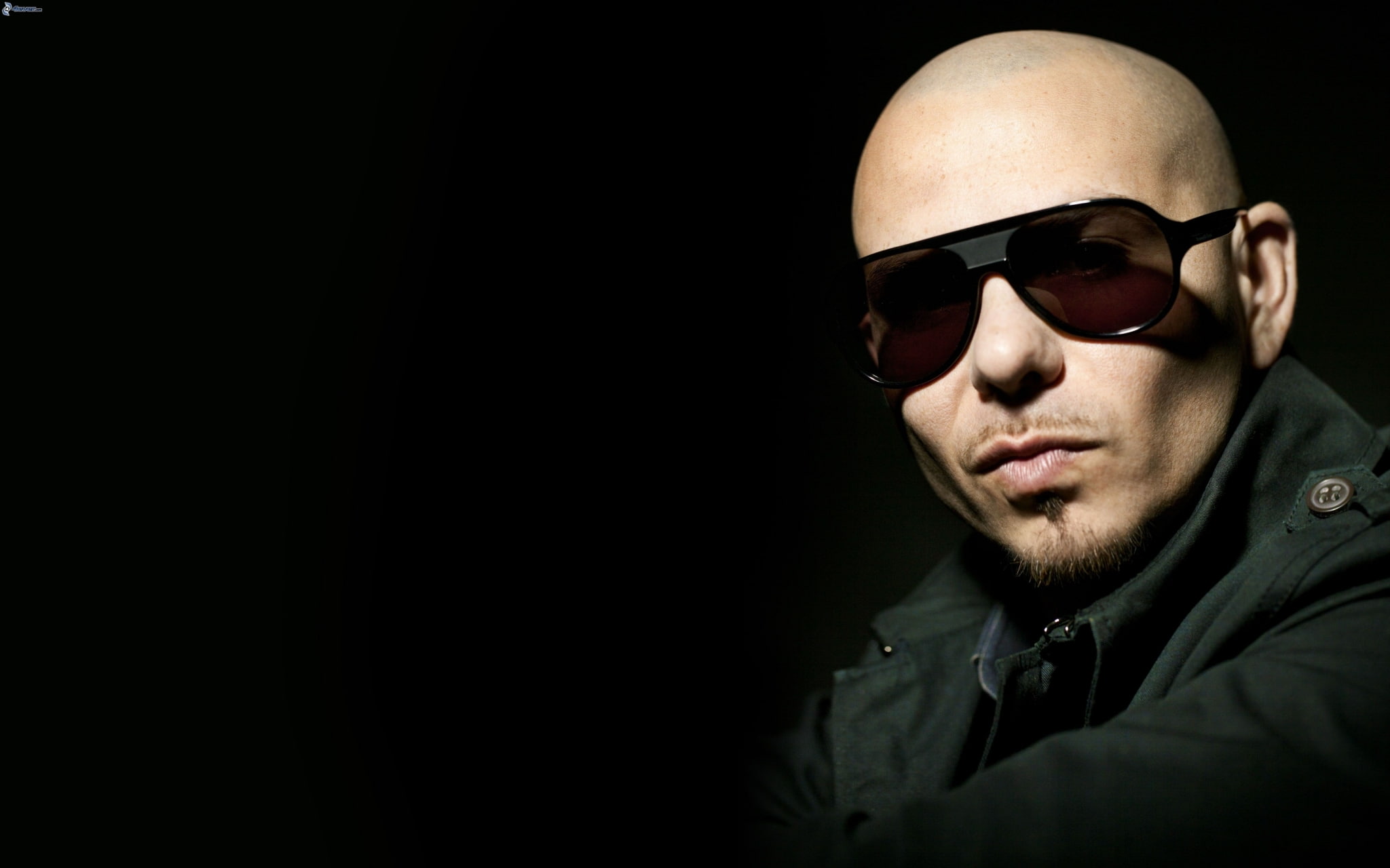 black background, glasses, sunglasses, dark, copy space, serious, government, military, portrait, completely bald, men, males, aggression, clothing, studio shot, HD Wallpaper
