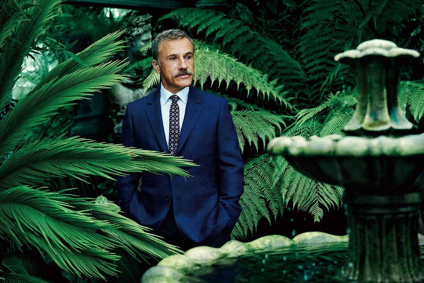 Christoph Waltz, standing, well-dressed, looking at camera, suit, business person, business, front view, plant, businessman, portrait, adult, 720P, males, HD Wallpaper