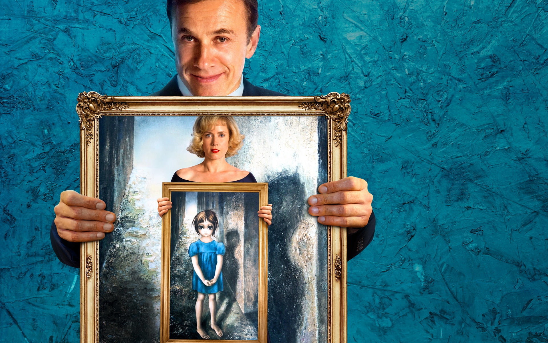 real people, old-fashioned, 2015, smiling, men, jesus Christ, amy adams, emotion, mid adult, picture Frame, portrait, blue, holding, big eyes, HD Wallpaper