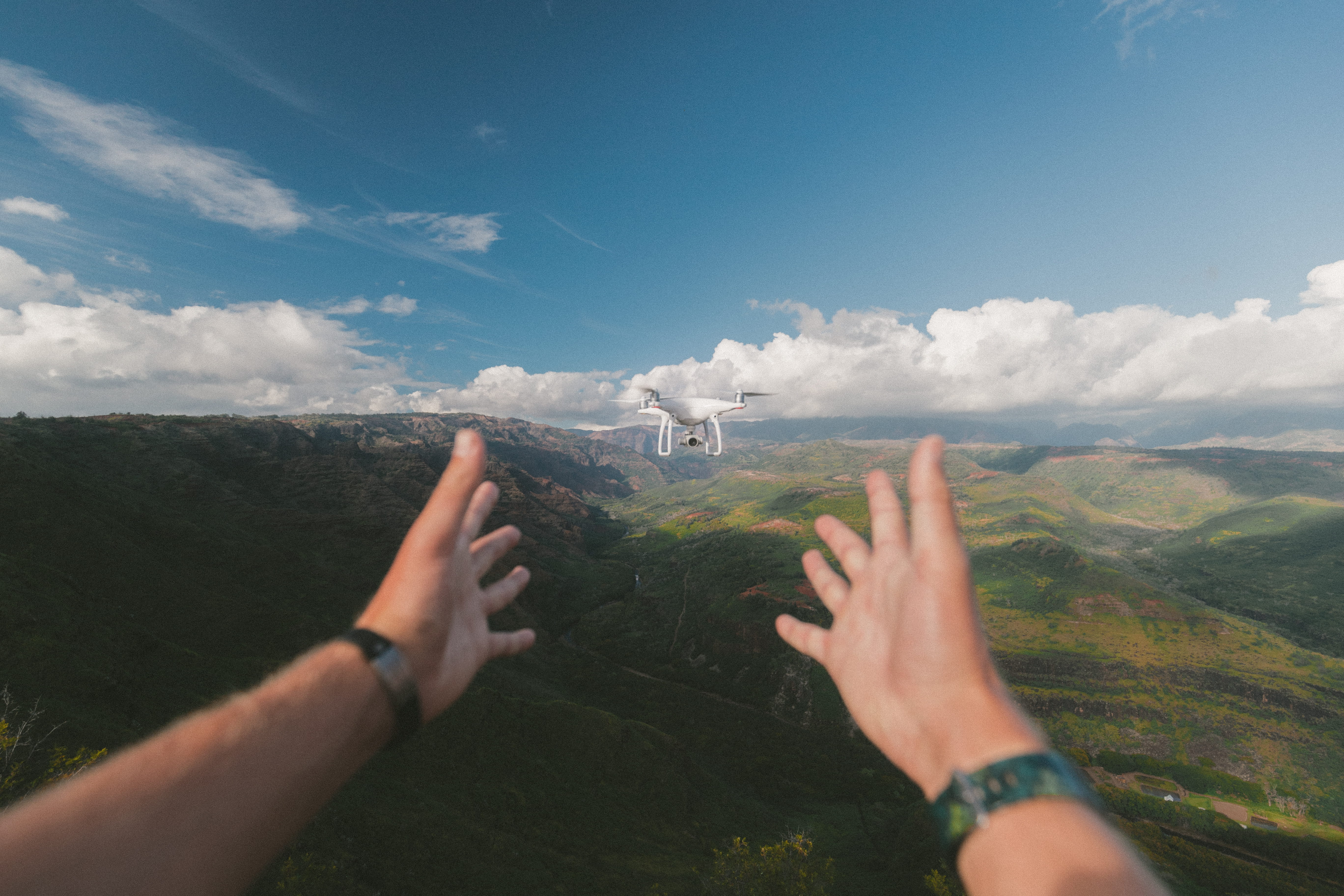 mountain, sky, Life, green Color, 5K, day, white, human Hand, outdoors, Drone, finger, two people, human body part, leisure activity, environment, people, HD Wallpaper