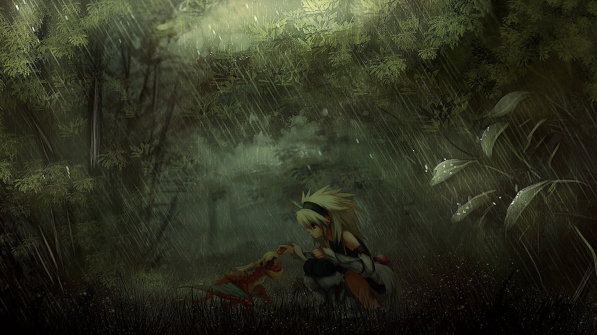 tranquility, female, Monster Hunter, green color, digital, no people, floating on water, day, outdoors, scenics - nature, growth, character, leaf, 1080P, HD Wallpaper