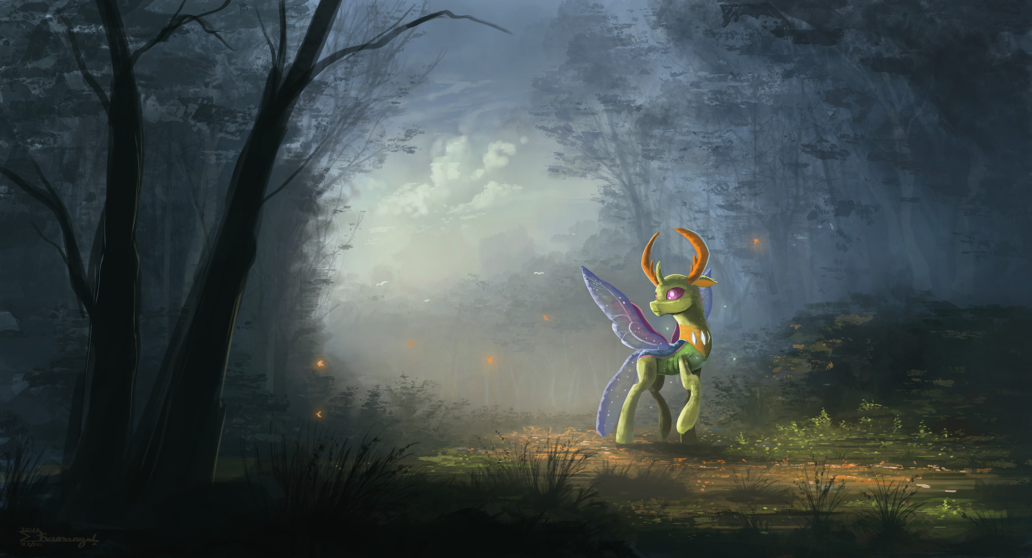 outdoors, plant, 1080P, day, one person, lifestyles, clothing, changeling my little pony thorax forest digital art, forest, standing, full length, women, HD Wallpaper