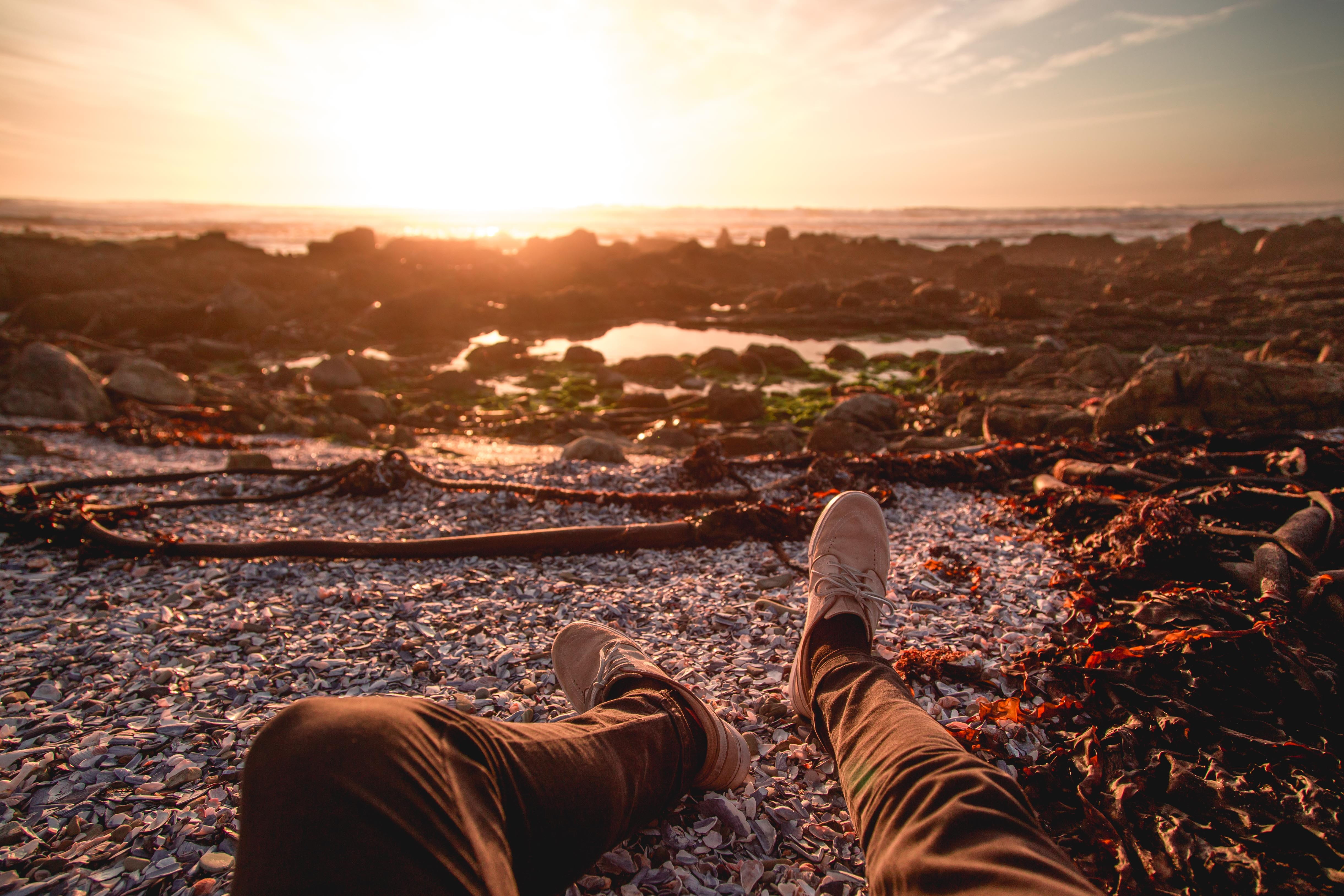 sunrise, men, person, rock, sunset, leisure activity, ocean, outdoors, seashore, limb, sky, real people, south africa, leg, ground, shoe, orange, lens flare, HD Wallpaper