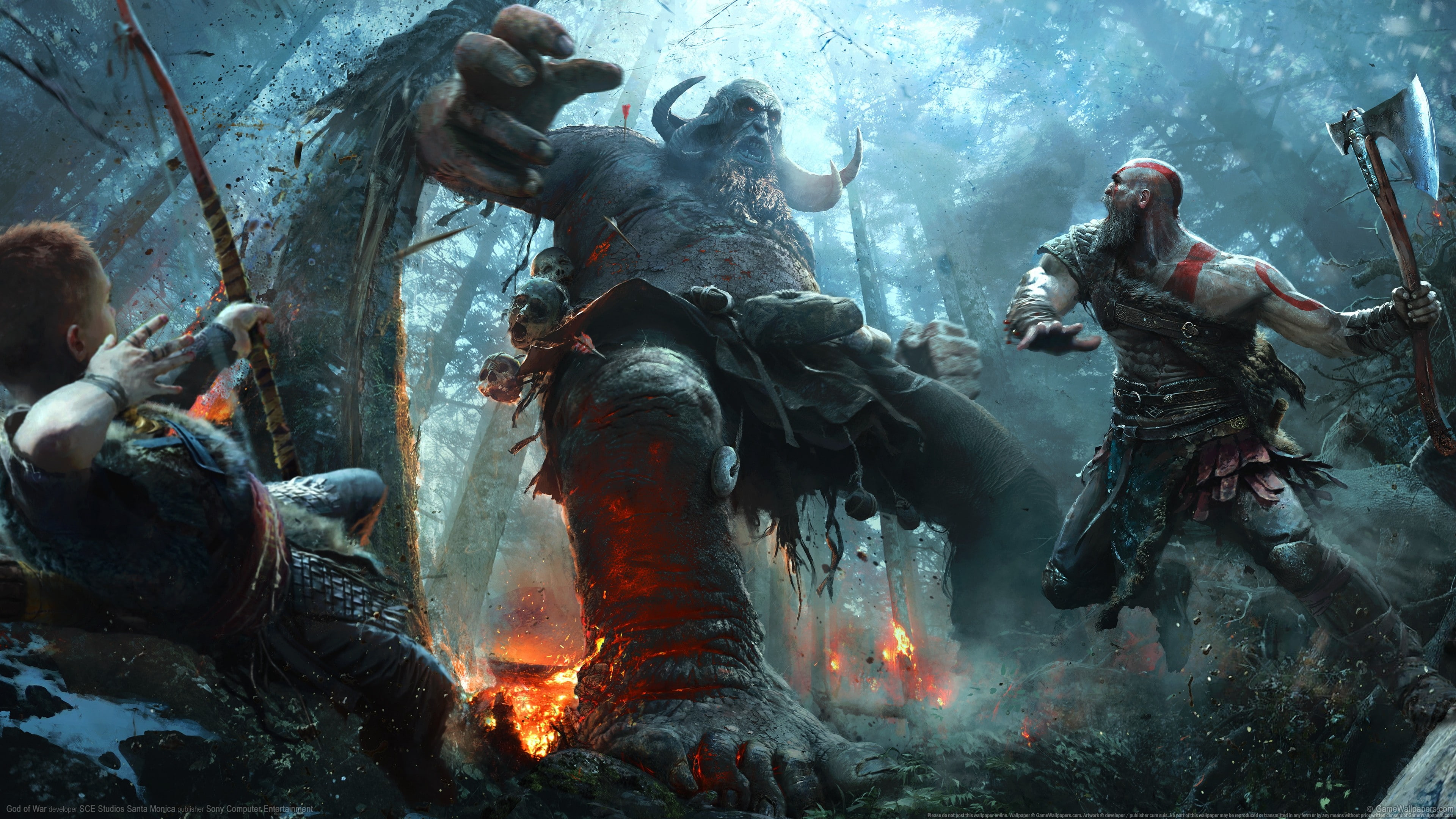 Axe, bow, God of War, Kratos, 4K, HD Wallpaper