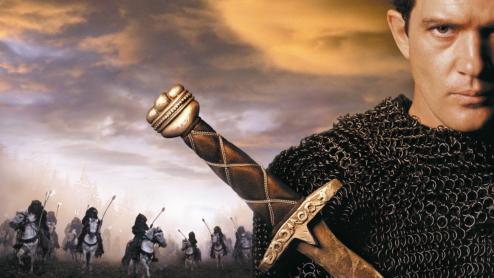 cinema, film, viking, arabic, Ahmad Ibn Fadla, torches, Antonio Banderas, 1080P, horse, 1999, chain mail, ken, man, sword, blade, The 13th Warrior, cannibals, HD Wallpaper