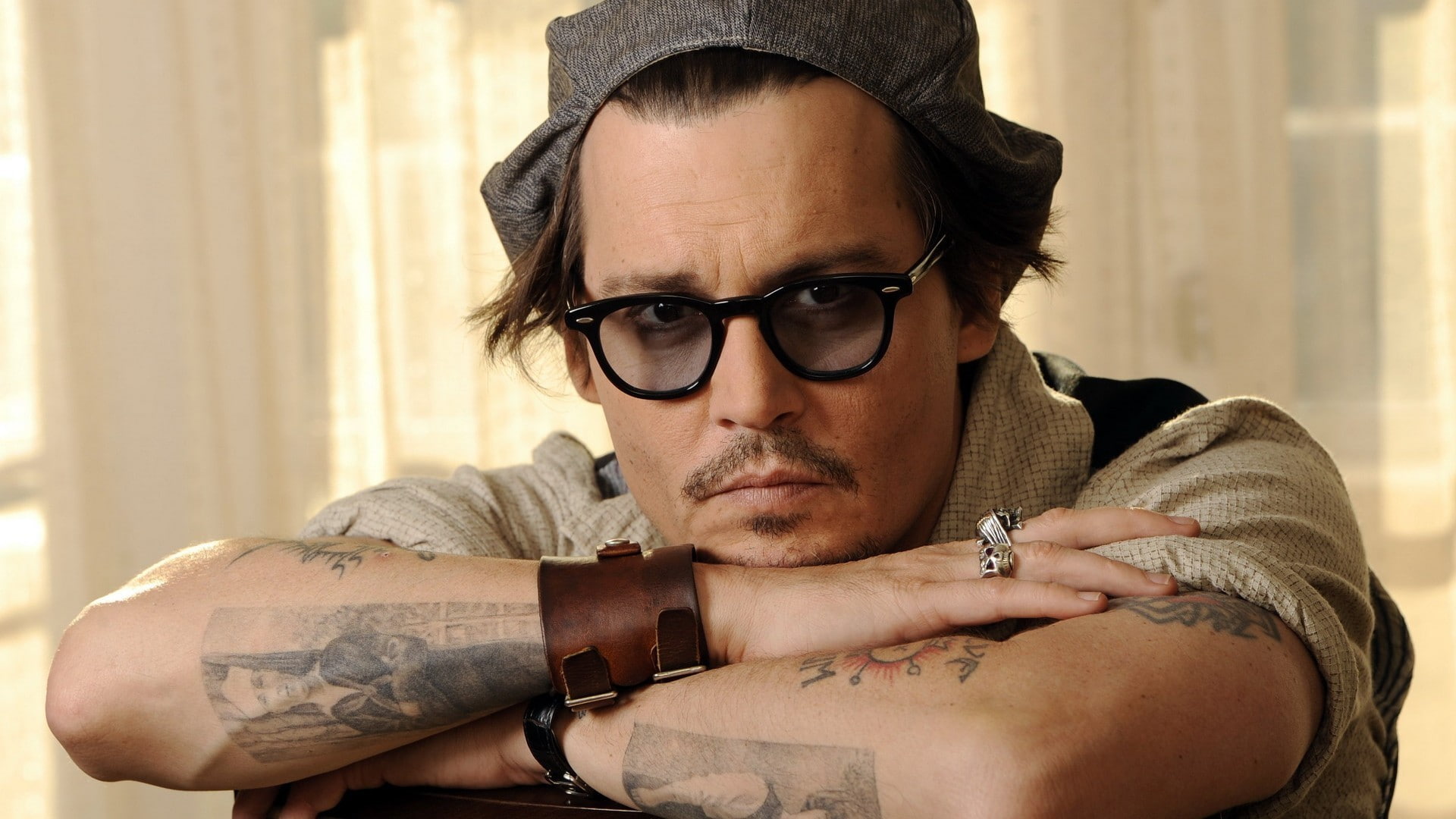 fashion, indoors, bracelets, front view, portrait, rings, looking at camera, headshot, young adult, eyeglasses, one person, tattoo, males, Johnny Depp, HD Wallpaper