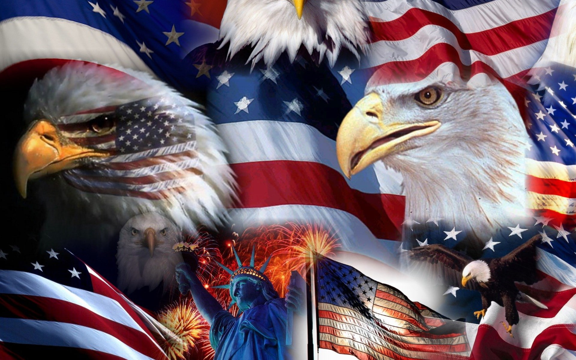 1080P, eagle, bald, flag, symbols, star, statue, liberty, us, american, hd, desktop, HD Wallpaper