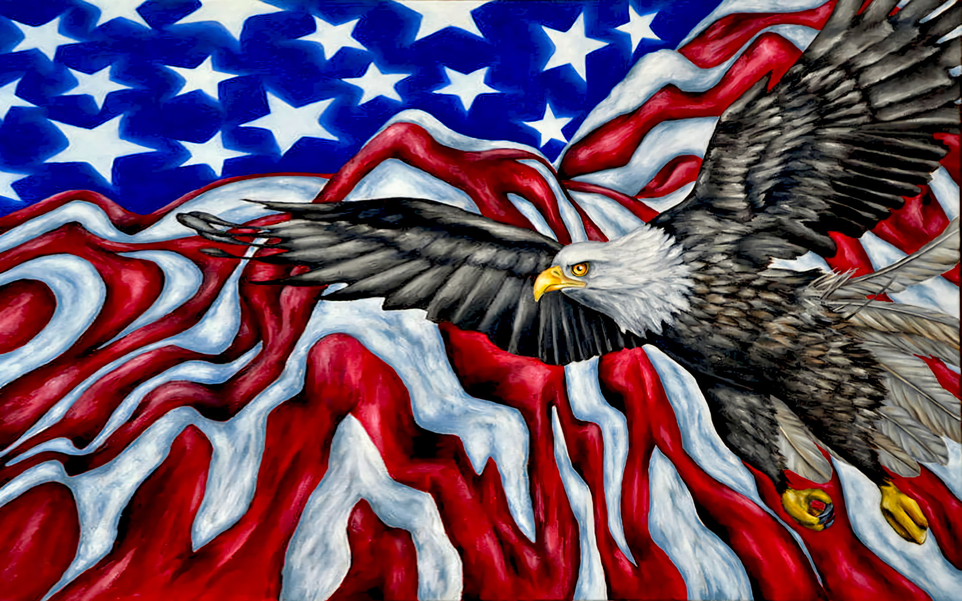 Birds, American Flag, Artistic, 1080P, Flag, Eagle, Bald Eagle, HD Wallpaper