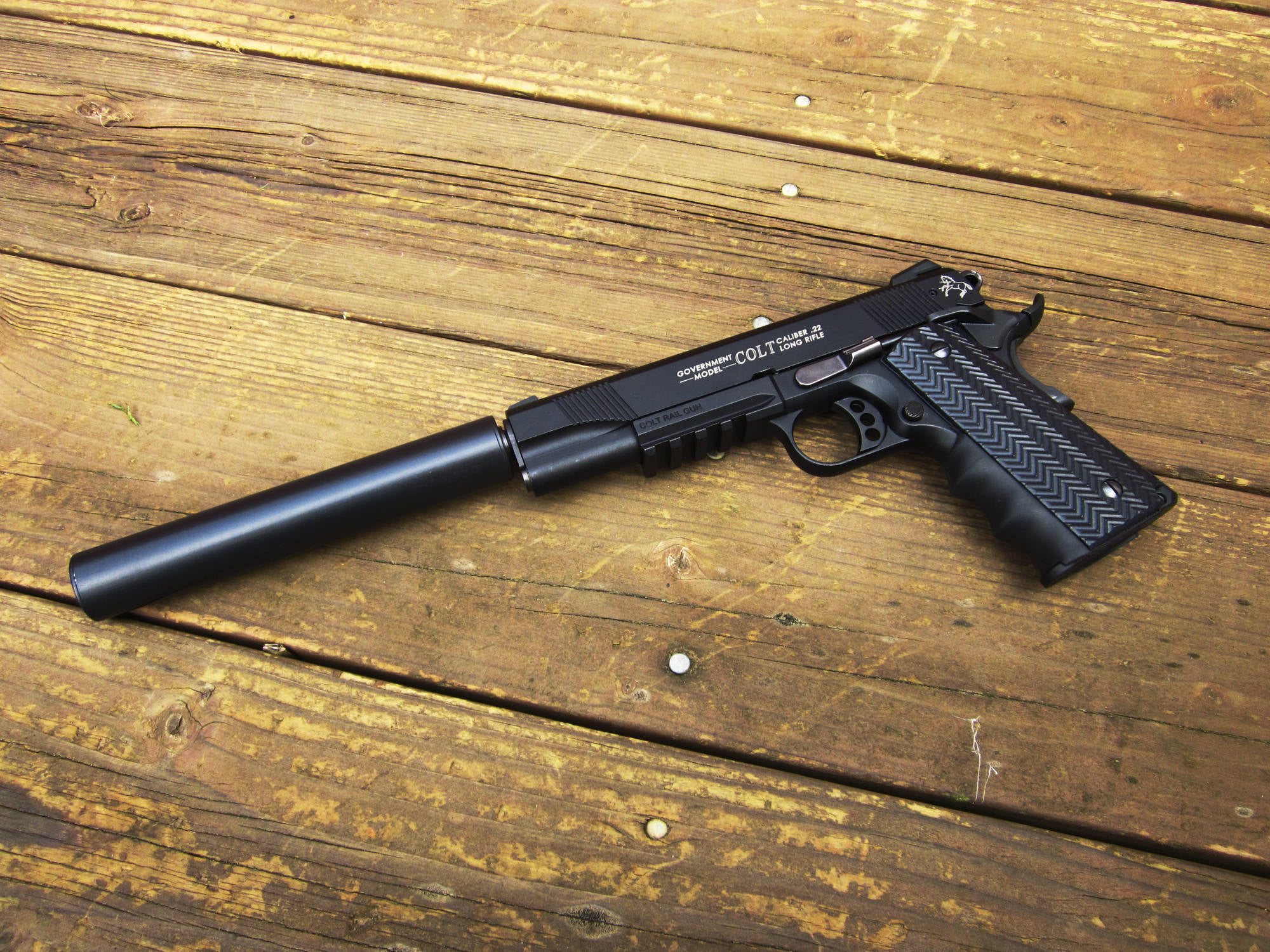 security, gun, handgun, muffler, sign, war, Colt, army, pistol, ammunition, weapon, 1080P, indoors, safety, history, aggression, no People, black, automatic, HD Wallpaper