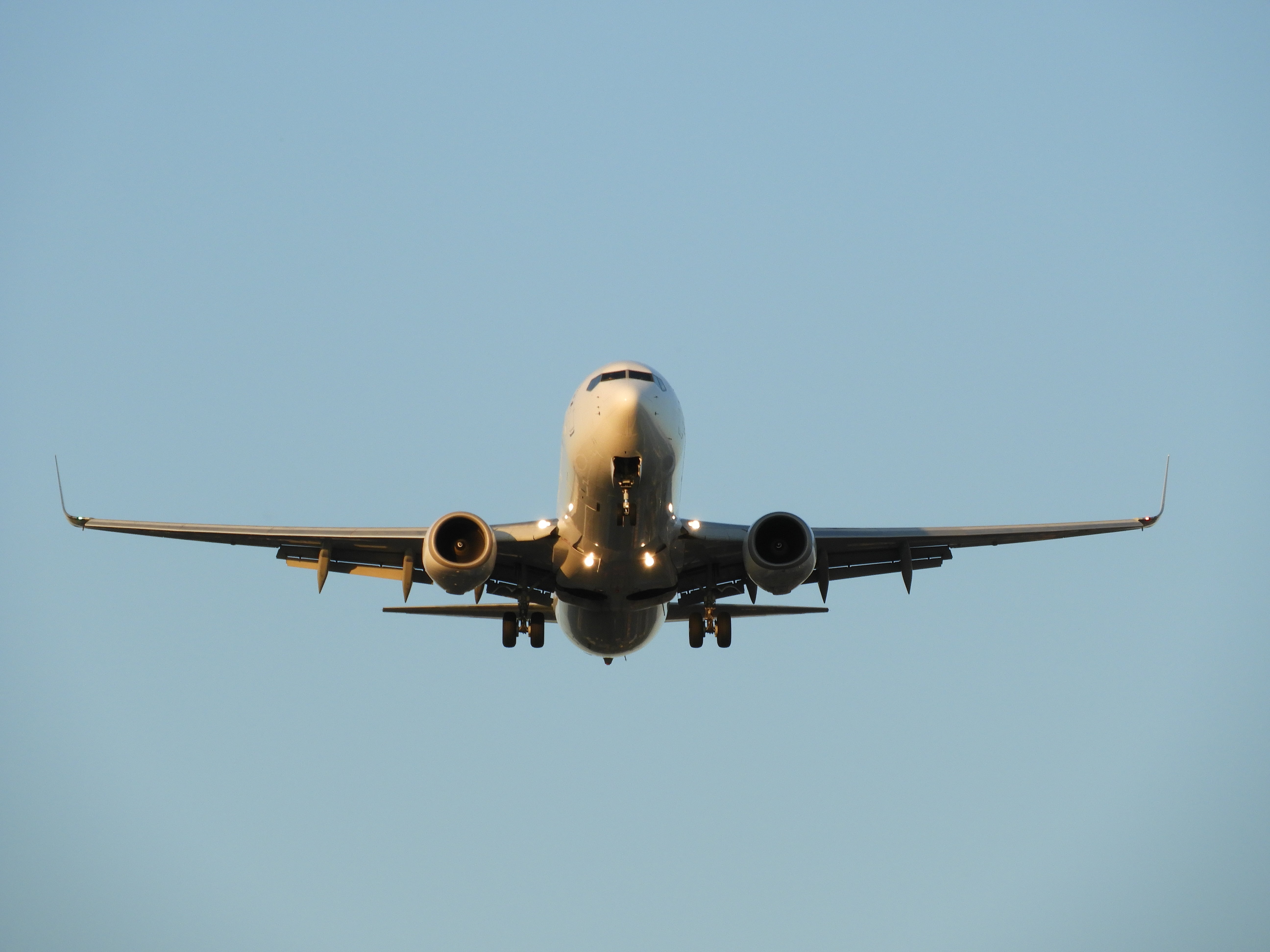 copy space, outdoors, transportation, blue, aircraft, on the move, no people, flying, clear sky, front view, mid-air, 5K, sky, nature, journey, approach, HD Wallpaper