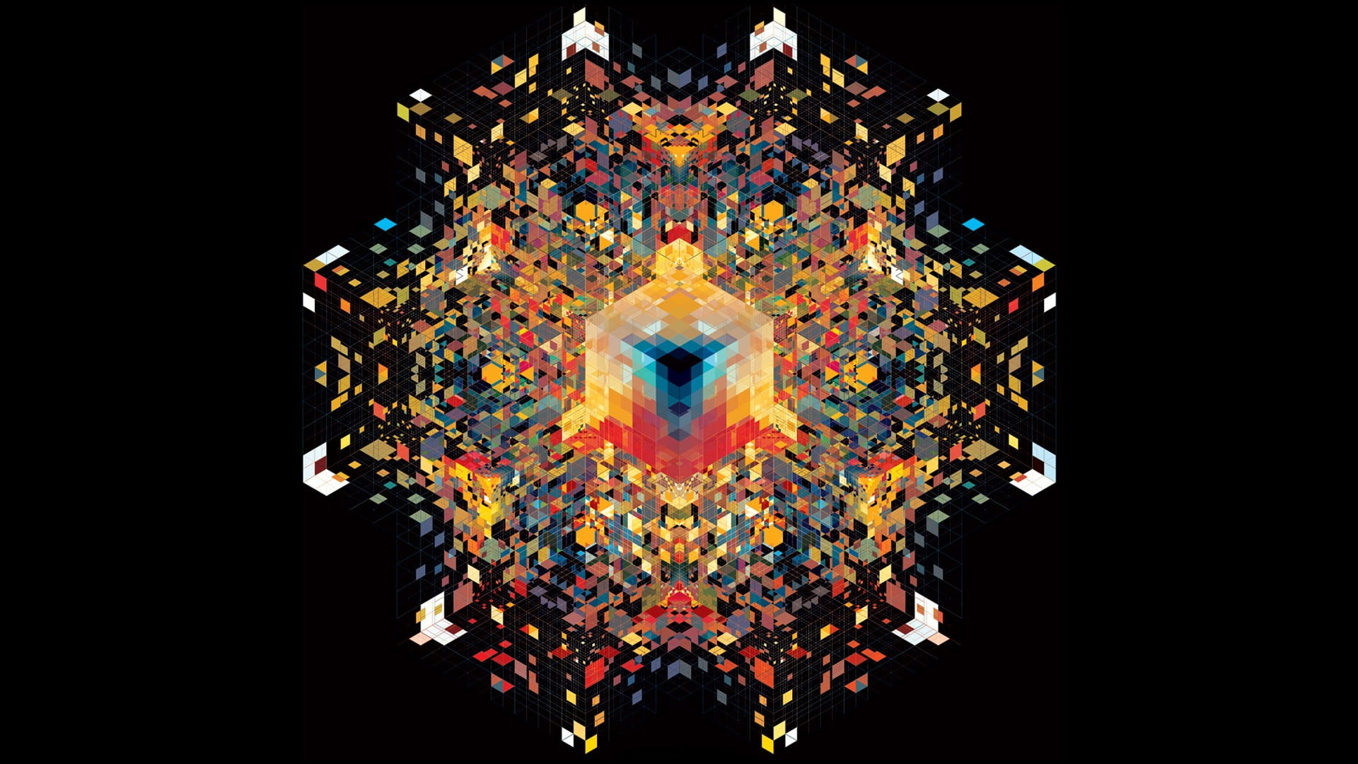 symmetry, multi colored, front view, 1080P, lighting equipment, colorful, illuminated, black background, motion, bizarre, wallpepr, digital art, no people, HD Wallpaper