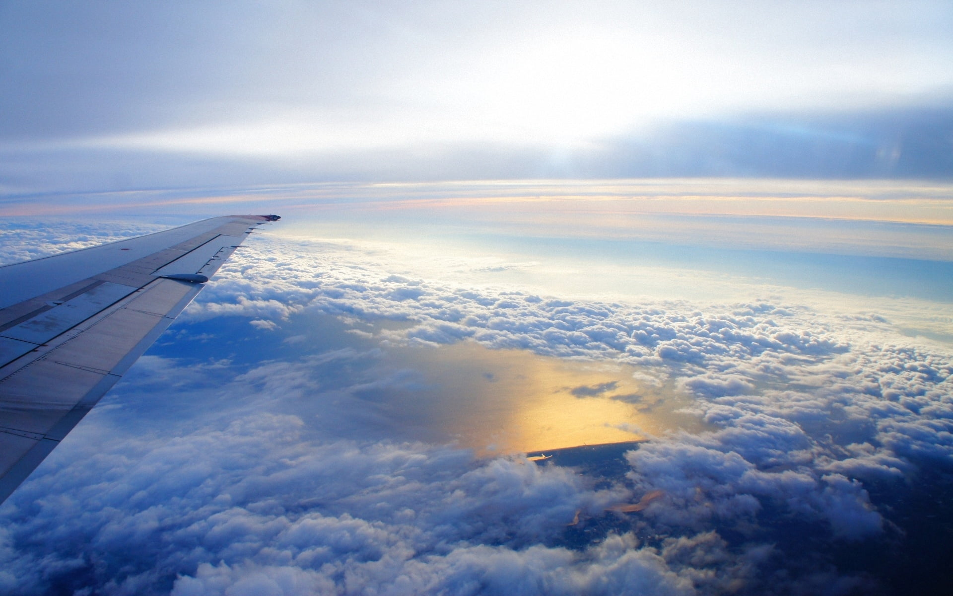 cloudscape, nature, backgrounds, vacations, mid-Air, sky, horizon, heaven, sunlight, weather, day, blue, journey, commercial Airplane, looking Through Window, HD Wallpaper