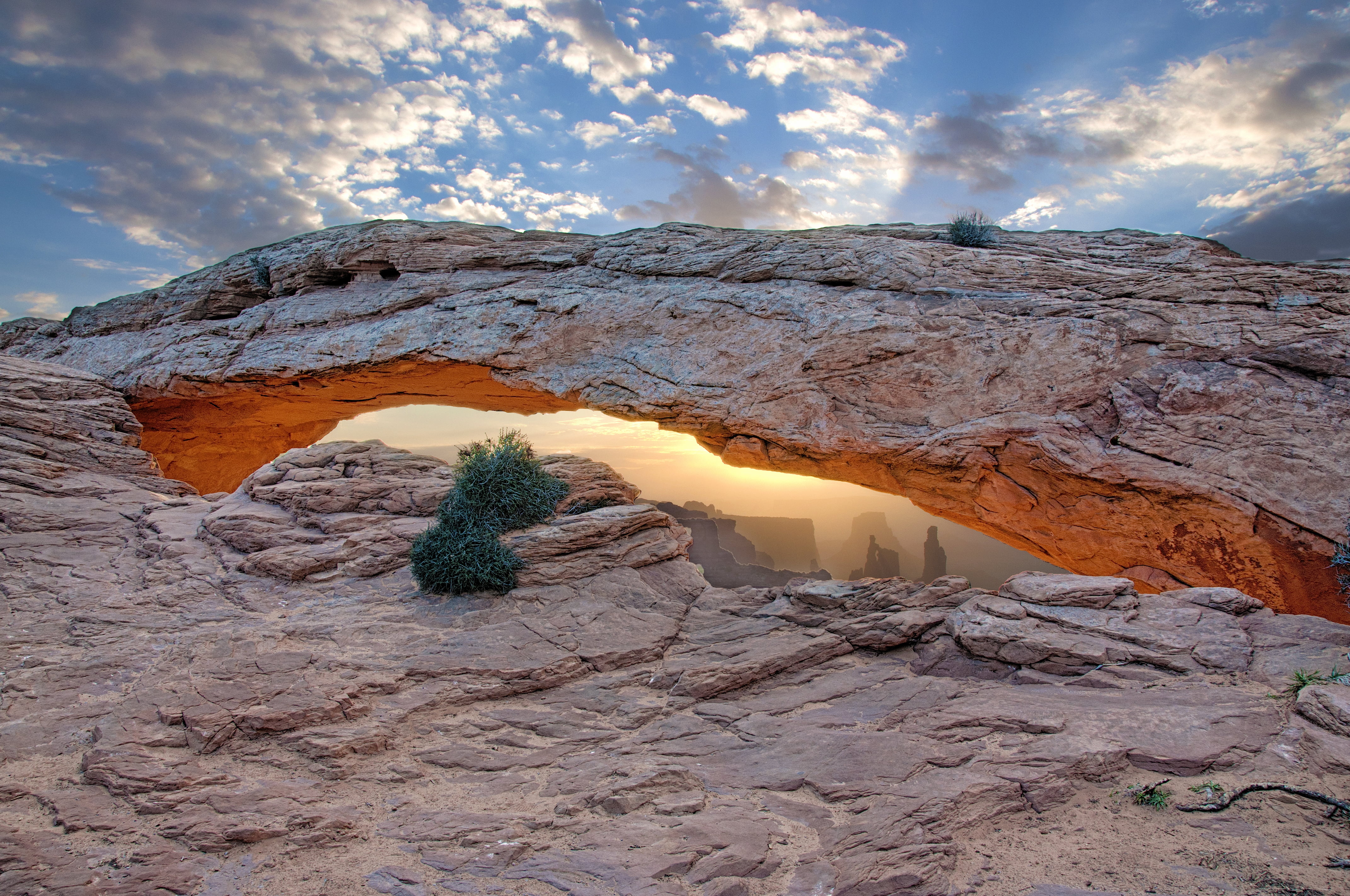 HDR, formation, rock - Object, Island in the Sky, sky, Park  Island, Sunrise, Mesa Arch, photography, Utah, nature, 4K, scenics, gray, desert, Canyonlands National Park, HD Wallpaper