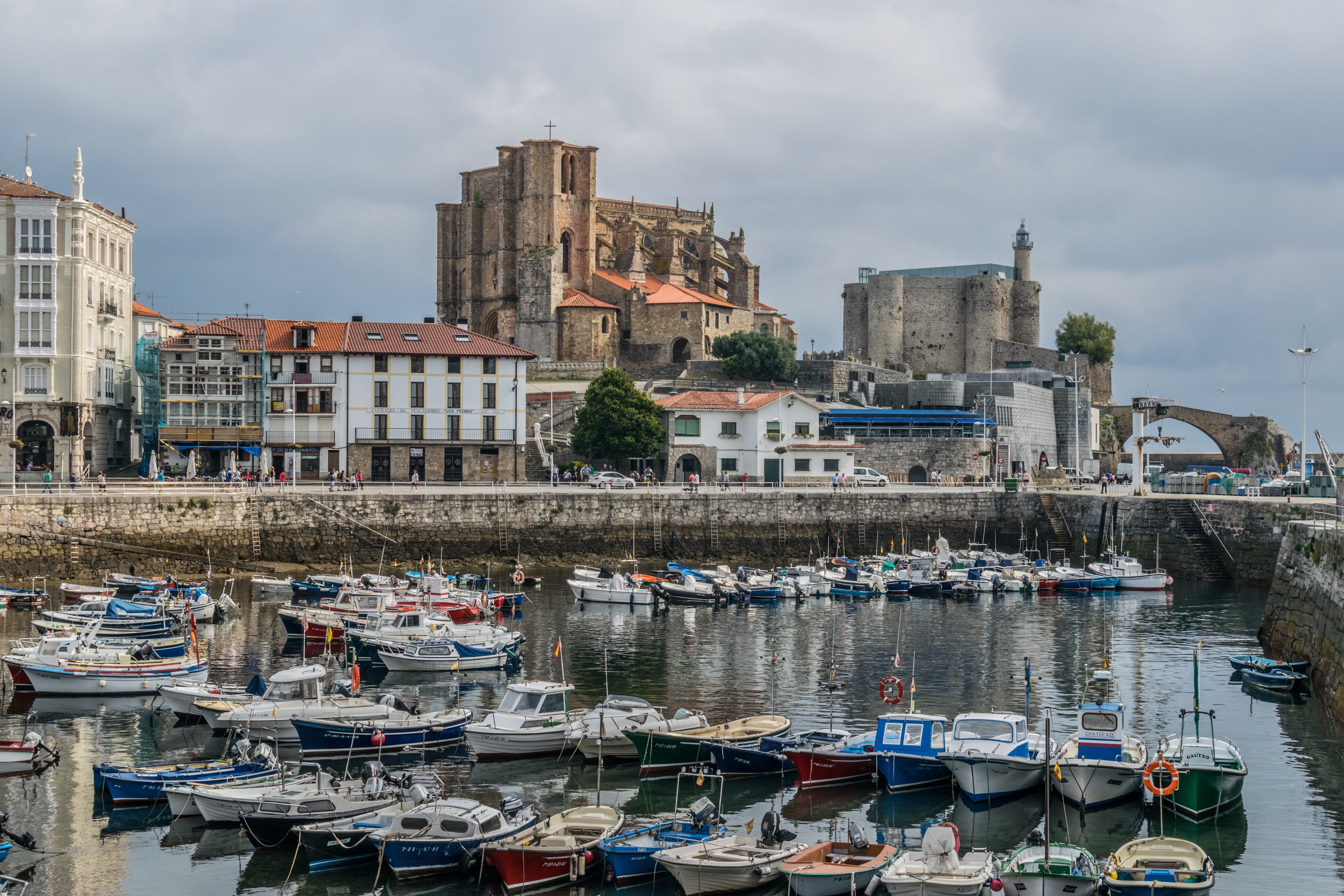 outdoors, sailboat, day, canal, sky, moored, no people, nature, architecture, castro urdiales, building, waterfront, transportation, residential district, HD Wallpaper