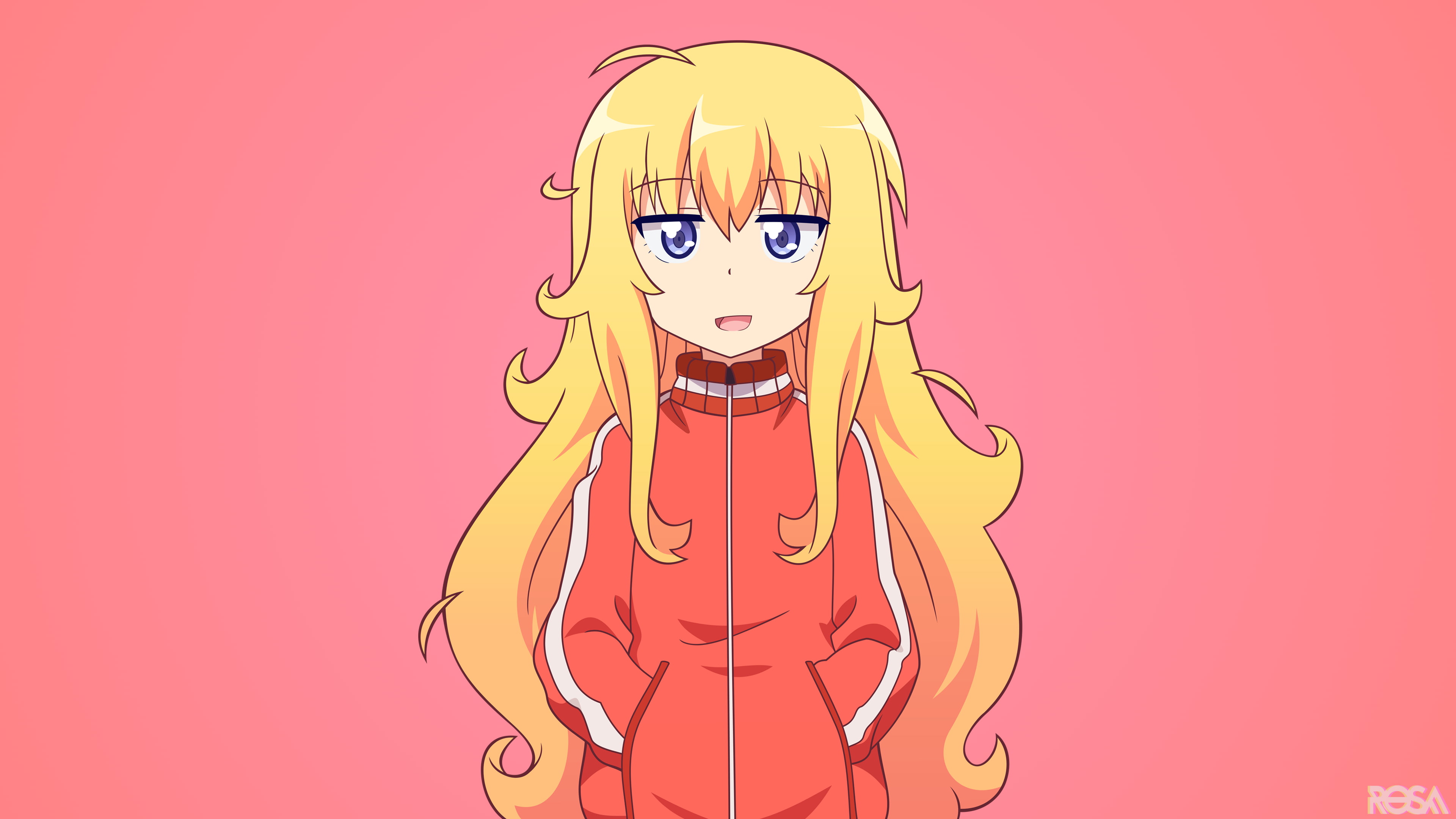 studio shot, one person, anime girls, Gabriel Dropout, representation, pink background, music, close-up, pink color, human representation, anime, copy space, HD Wallpaper