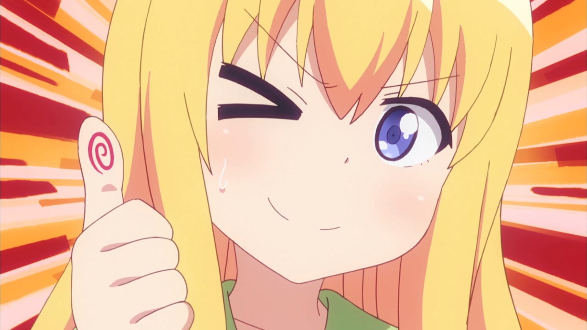 1080P, creativity, artwork, low angle view, yellow, blue eyes, anime, sunlight, close-up, human representation, anime girls, pattern, film stills, Gabriel Dropout, HD Wallpaper