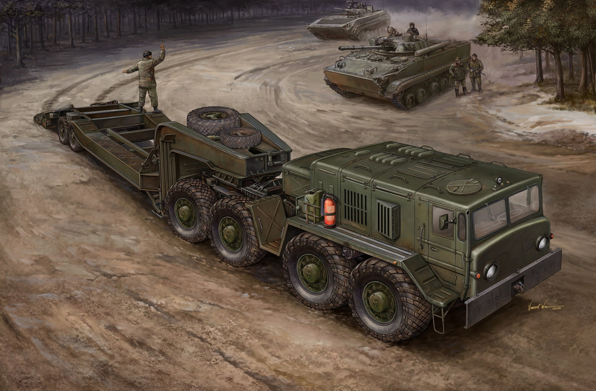 conflict, 1080P, no people, conveyor, 50 t, outdoors, green, military, armed forces, day, car, artist, government, Vincent Wai., nature, for, D-12A-525А, HD Wallpaper