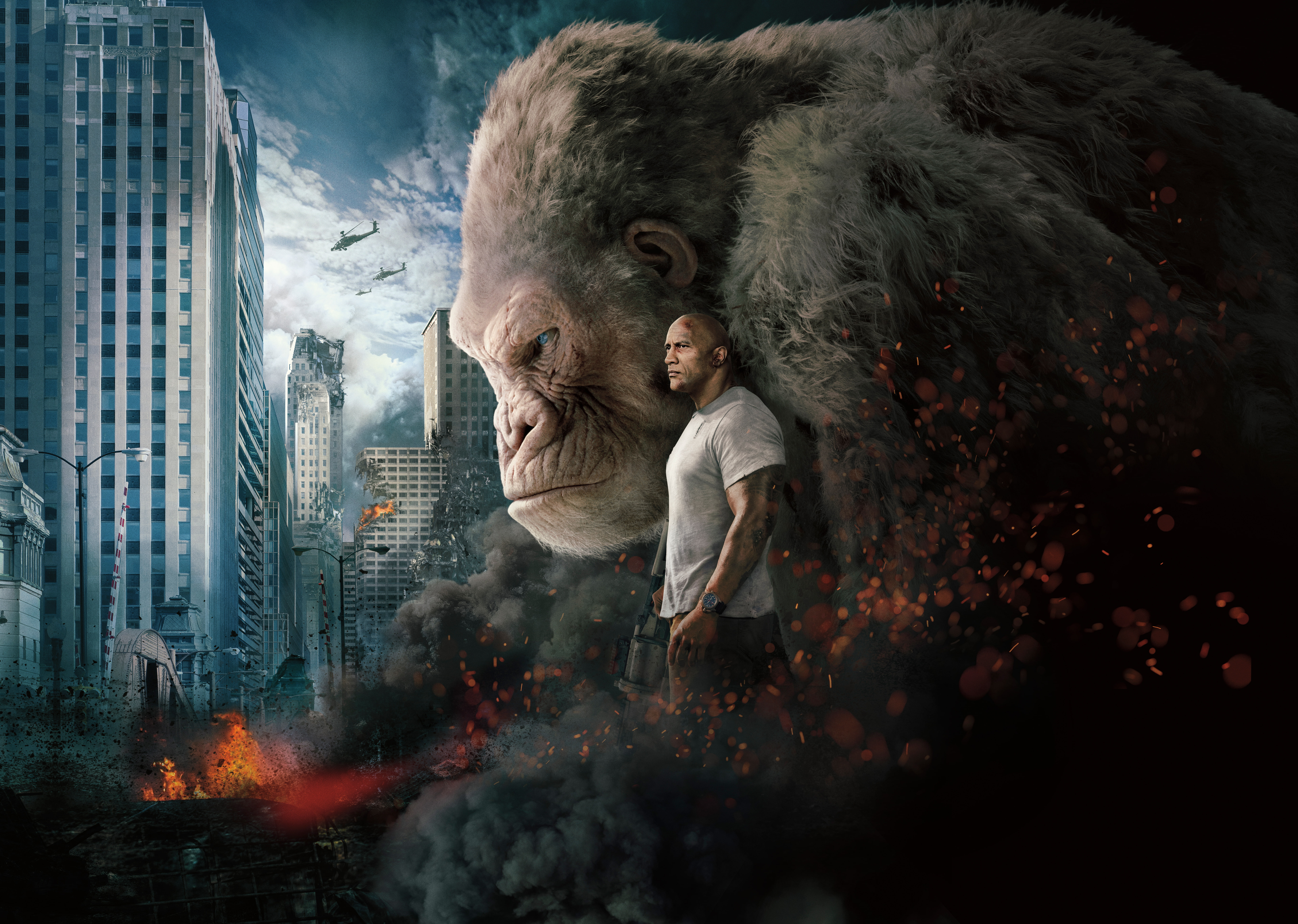 4K, White gorilla, 8K, king, kong, Rampage, 8K, Dwayne Johnson, poster, HD Wallpaper