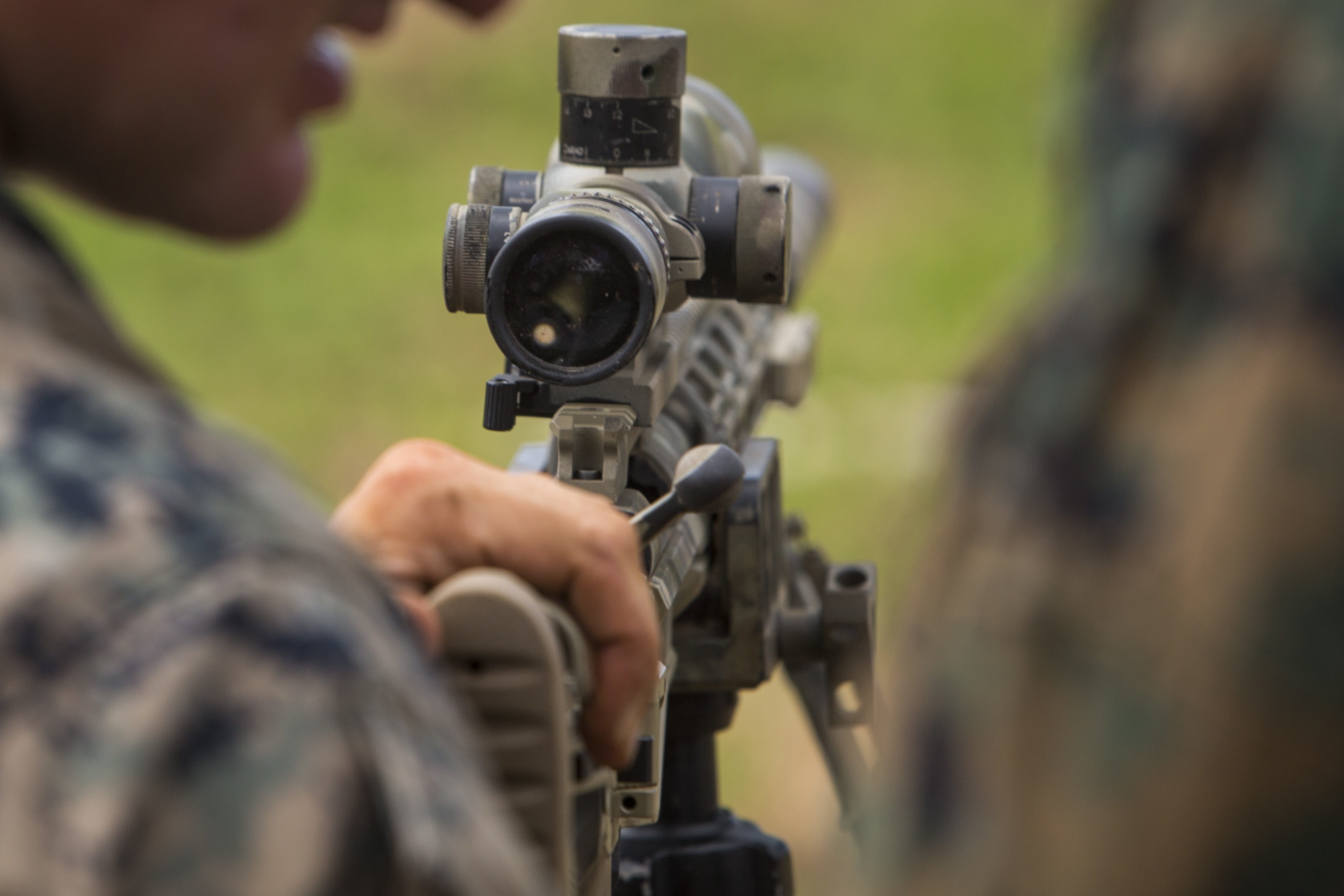 weapon, military, photography themes, aiming, technology, gun, real people, uniform, marines, armed, 4K, outdoors, scope, concentration, camouflage, sniper, HD Wallpaper