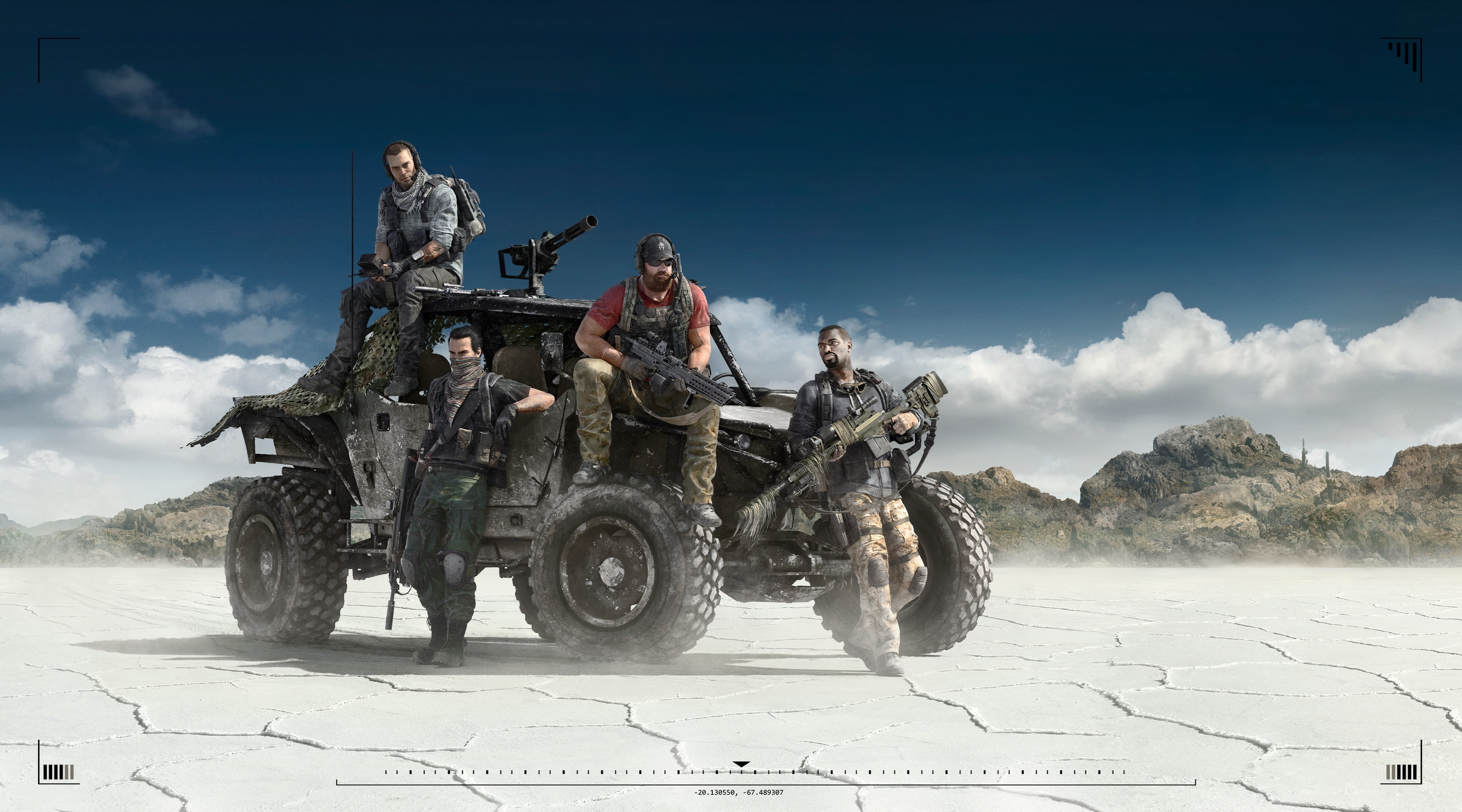 men, gun, ghost recon, mode of transportation, weapon, nature, young adult, four, rifles, digital, day, transportation, sky, side view, 4K, clancys, full length, HD Wallpaper