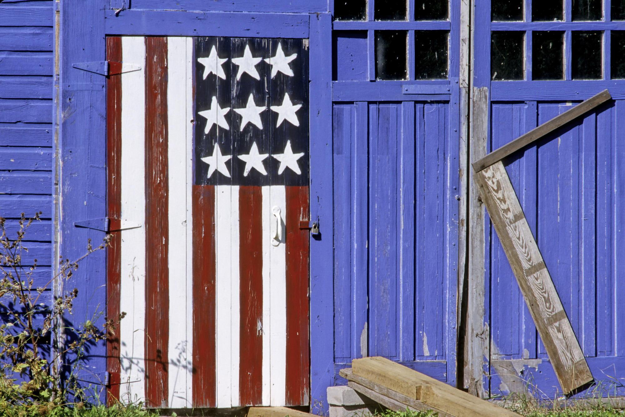 flag, animals, barn, u, door, white, print, salute, wooden, 1080P, blue, s, HD Wallpaper