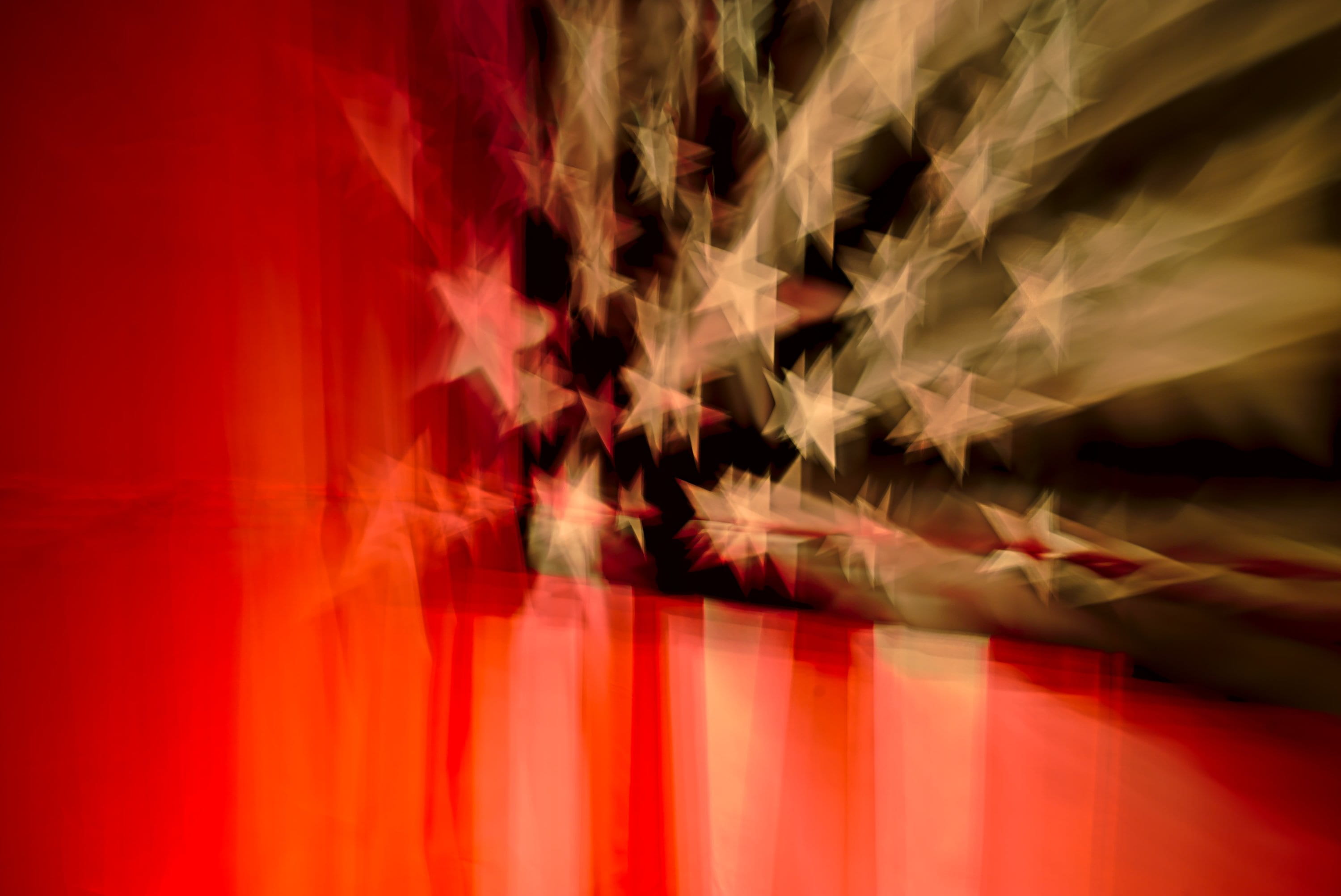 exploding, star, flag, fuzzy, abstract backgrounds, red white and blue, celebration, emotion, full frame, night, america, 2K, red, no people, indoors, HD Wallpaper