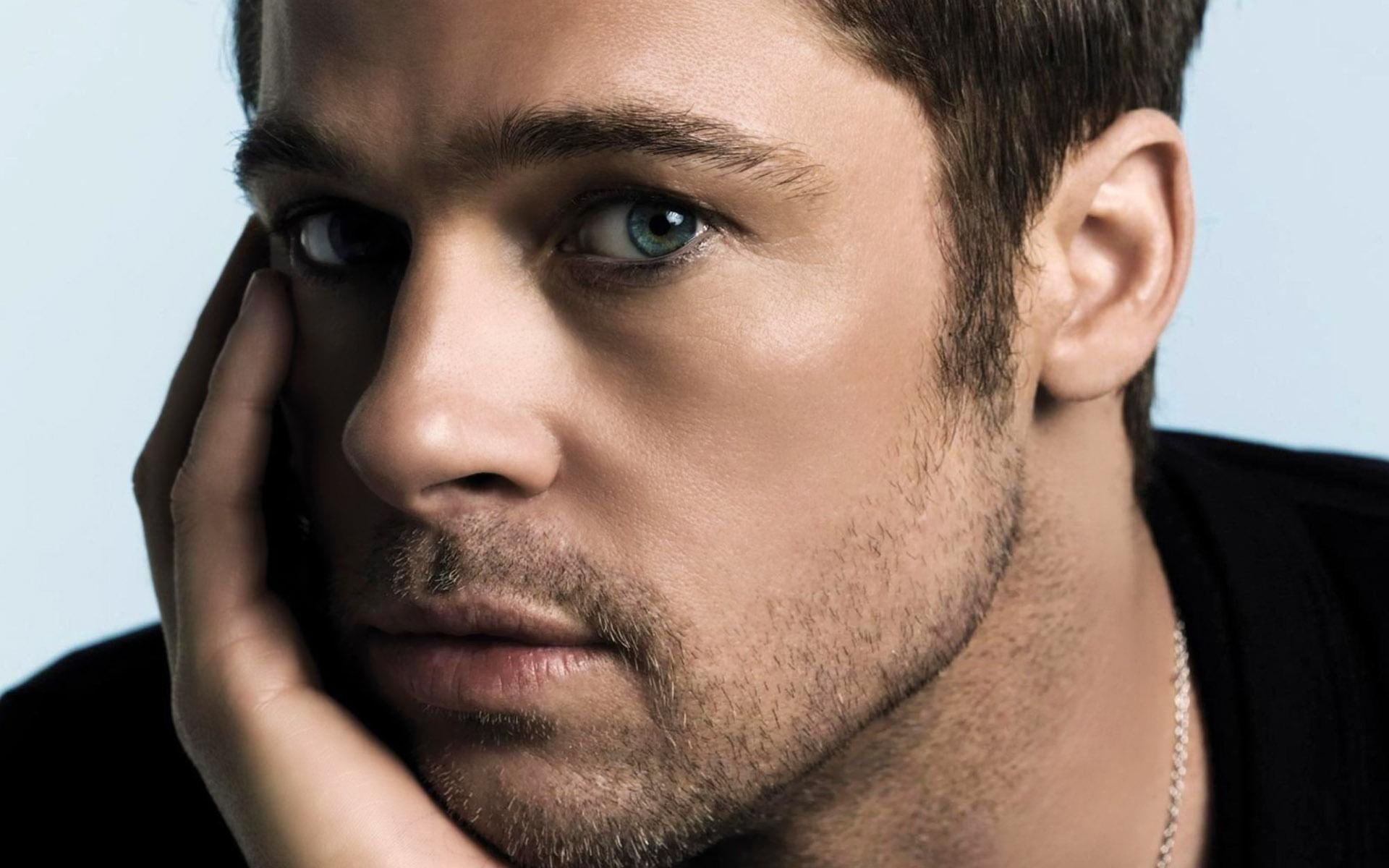 eye, eyes, soft, brad, brad pitt, pitt, bristles, 1080P, HD Wallpaper