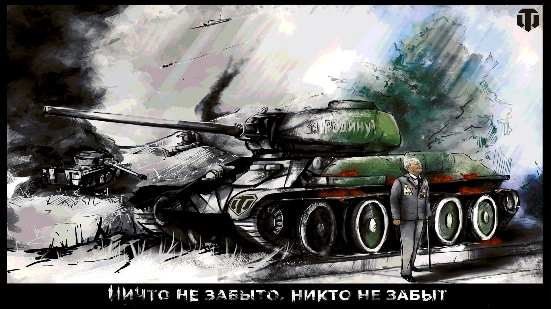 soldier, tank, Soviet, average, figure, veteran, art, 1080P, memories, Victory Day, World of Tanks, T-34-85, HD Wallpaper
