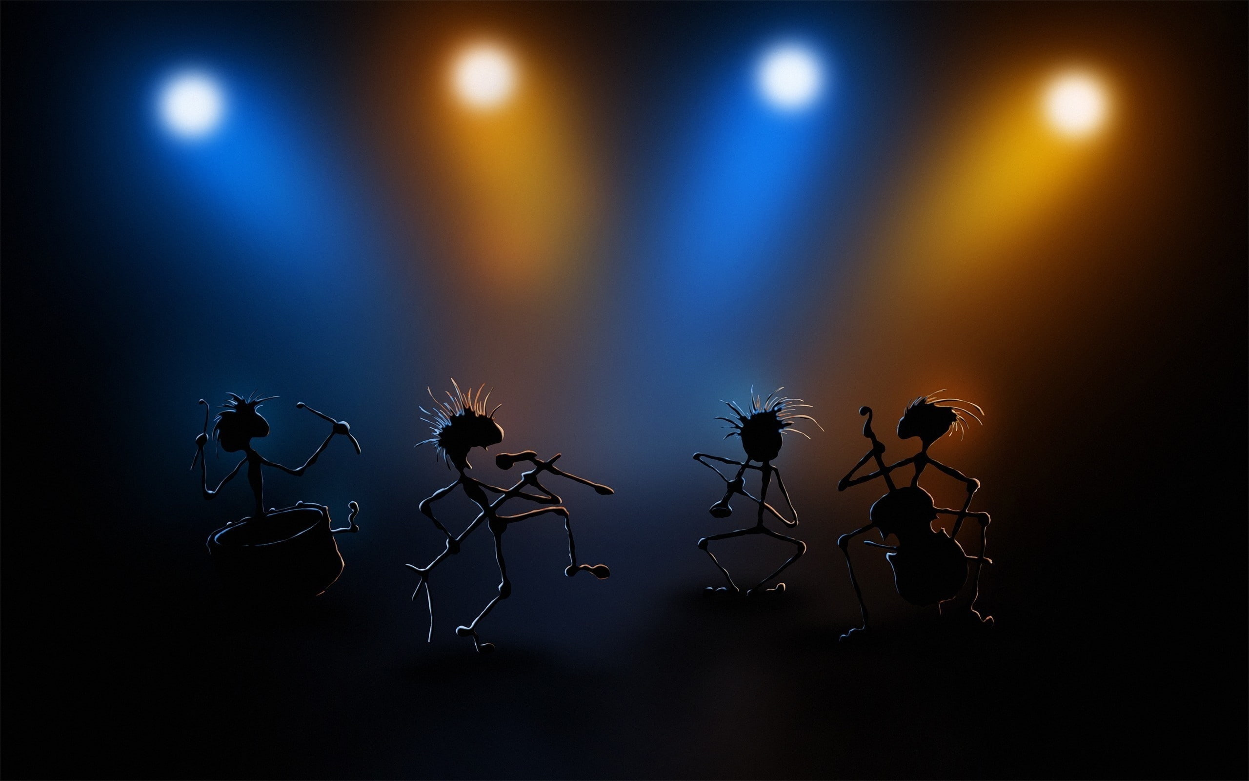 illsutration, member, band, figures, instruments, 2K, music, blue, HD Wallpaper