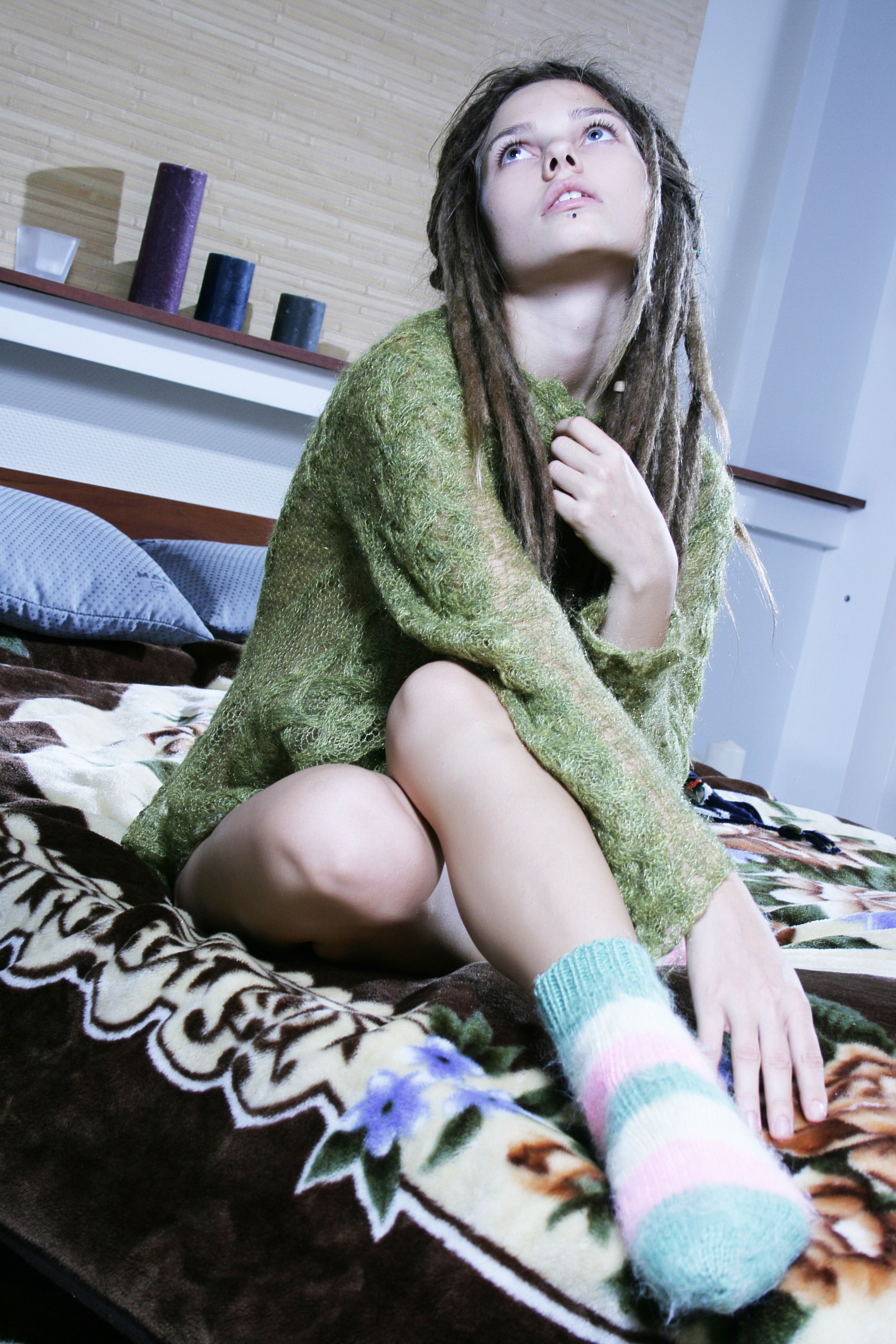women, sadness, brown hair, long hair, brunette, adult, sitting, in bed, emotion, Sindi S, dreadlocks, young adult, looking, teenager, clothing, one person, Phone HD Wallpaper