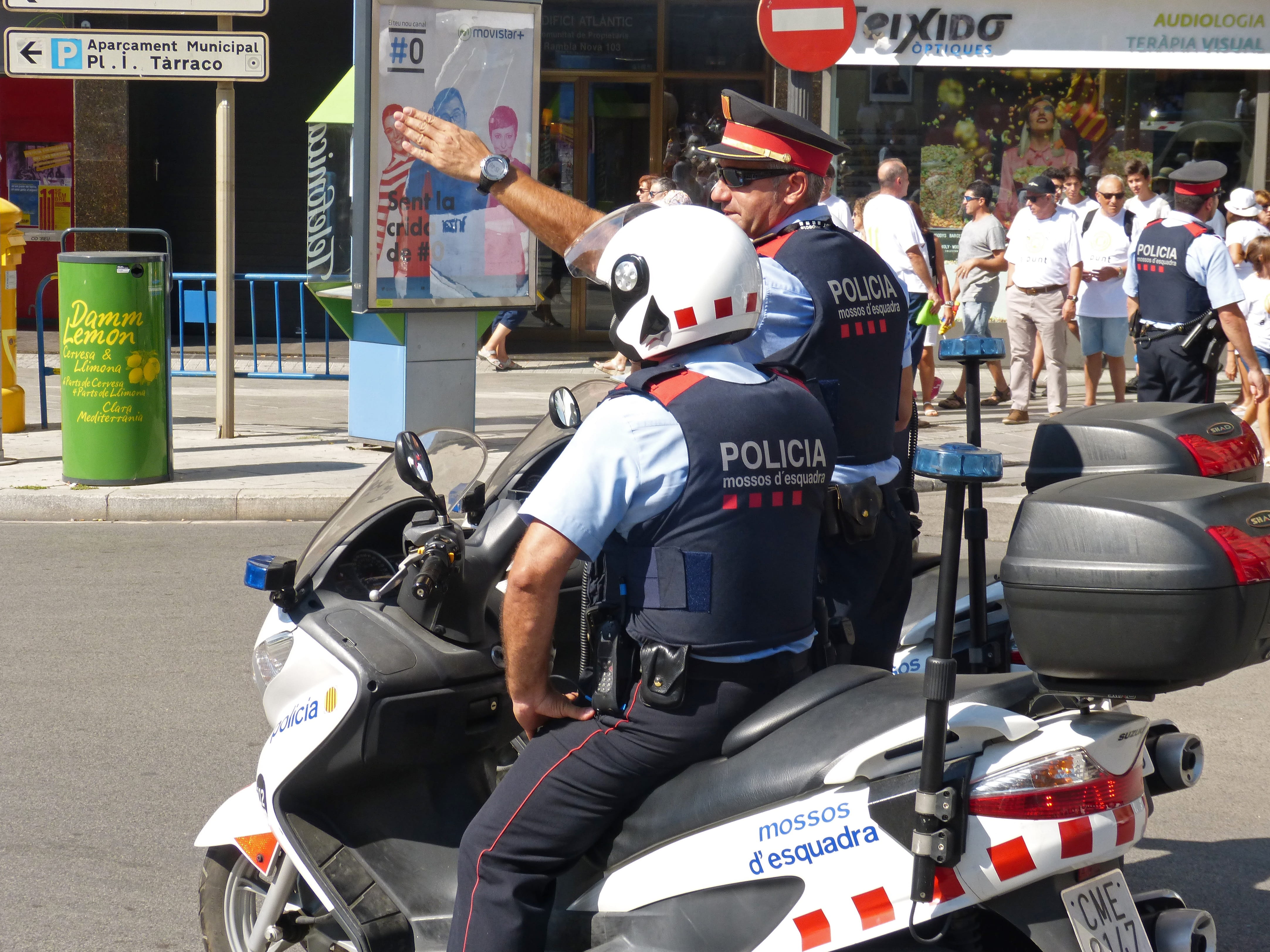 mossos desquadra, police, day, land vehicle, people, security, street, transportation, city, architecture, real people, uniform, 4K, text, mode of transportation, HD Wallpaper