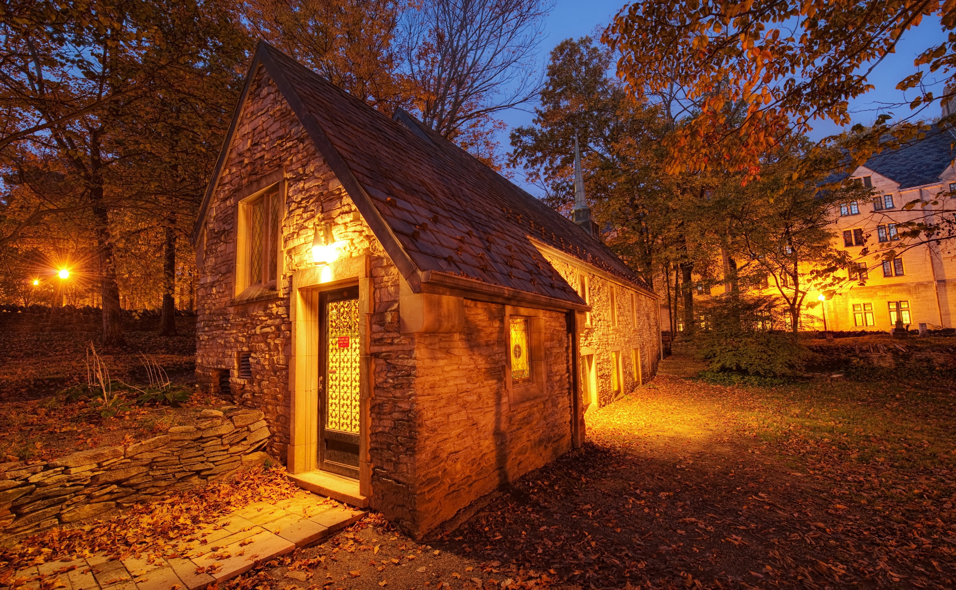 plant, building exterior, built structure, change, Beck Chapel, plant part, Autumn, Leaves, Indiana University, Fall, house, dusk, Blue, building, land, HD Wallpaper
